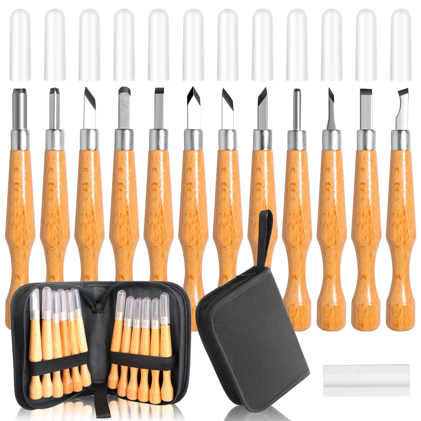 12-Piece Wood Carving Tools Set - Premium SK7 Carbon Steel Carving Knives for Wood, Pumpkin, Soap & Vegetables - Durable Case Included - Perfect for DIY Crafts, Halloween Pumpkins & Kitchen Use (Black)