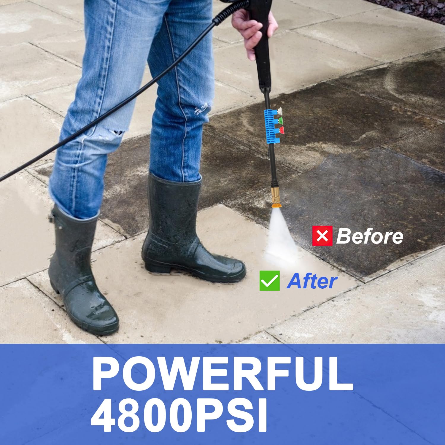 4800 PSI 4.0 GPM Electric Pressure Washer with 33ft Hose, 4 Nozzles & Foam Cannon - Powerful Electric Power Washer for Home, Cars, Driveway, Patio Cleaning (Upgraded Light Blue) | Ideal for Deep Cleaning Vehicles, Outdoor Furniture & Concrete Surfaces
