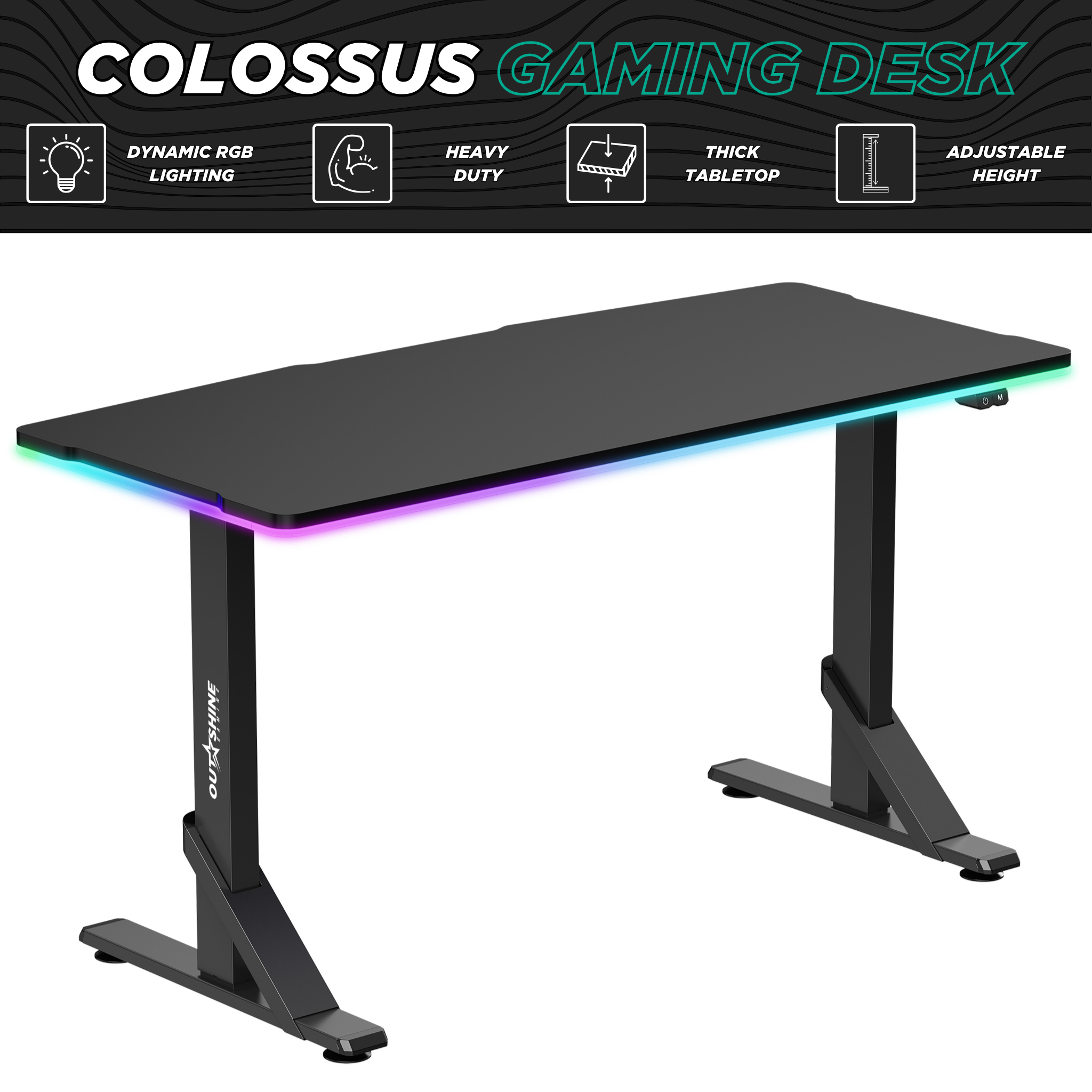 Colossus Heavy Duty RGB Gaming Desk - 132cm Wide LED Computer Desk for PC & Console Gamers - Perfect for Streaming, Esports & Home Office Setup