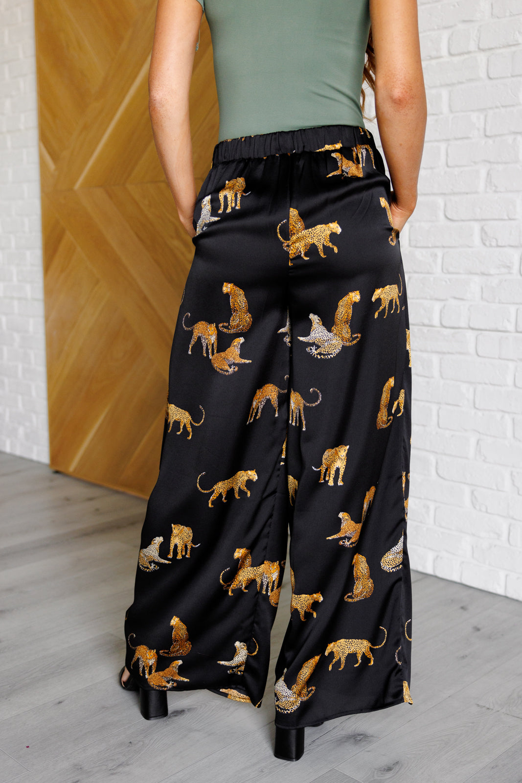 Legendary Leopard Print Satin Wide Leg Pants - Women's High Waist Lounge Pants for Casual Wear, Yoga & Home Comfort