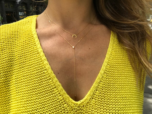 14K Gold Solitaire & Spike Lariat Necklace - Elegant Layered Statement Jewelry for Women, Perfect for Weddings, Parties & Evening Events