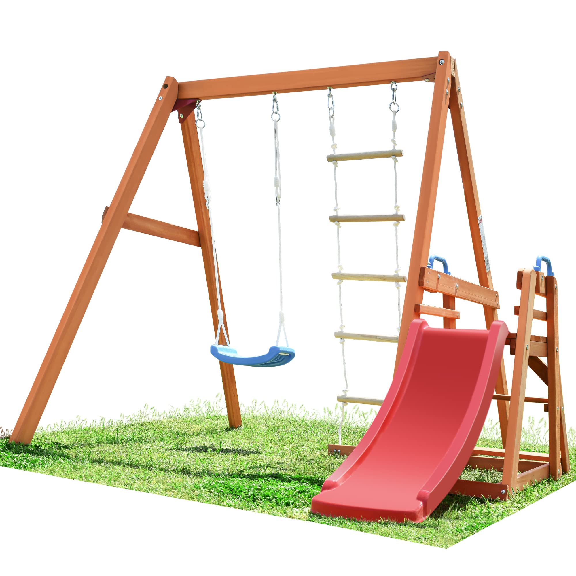 Best Wooden Swing Set and Slide for Toddlers - Outdoor Backyard Playground Climb & Swing Activity Set - Perfect for Kids' Playtime, Birthday Gifts, and Family Fun in Garden or Park