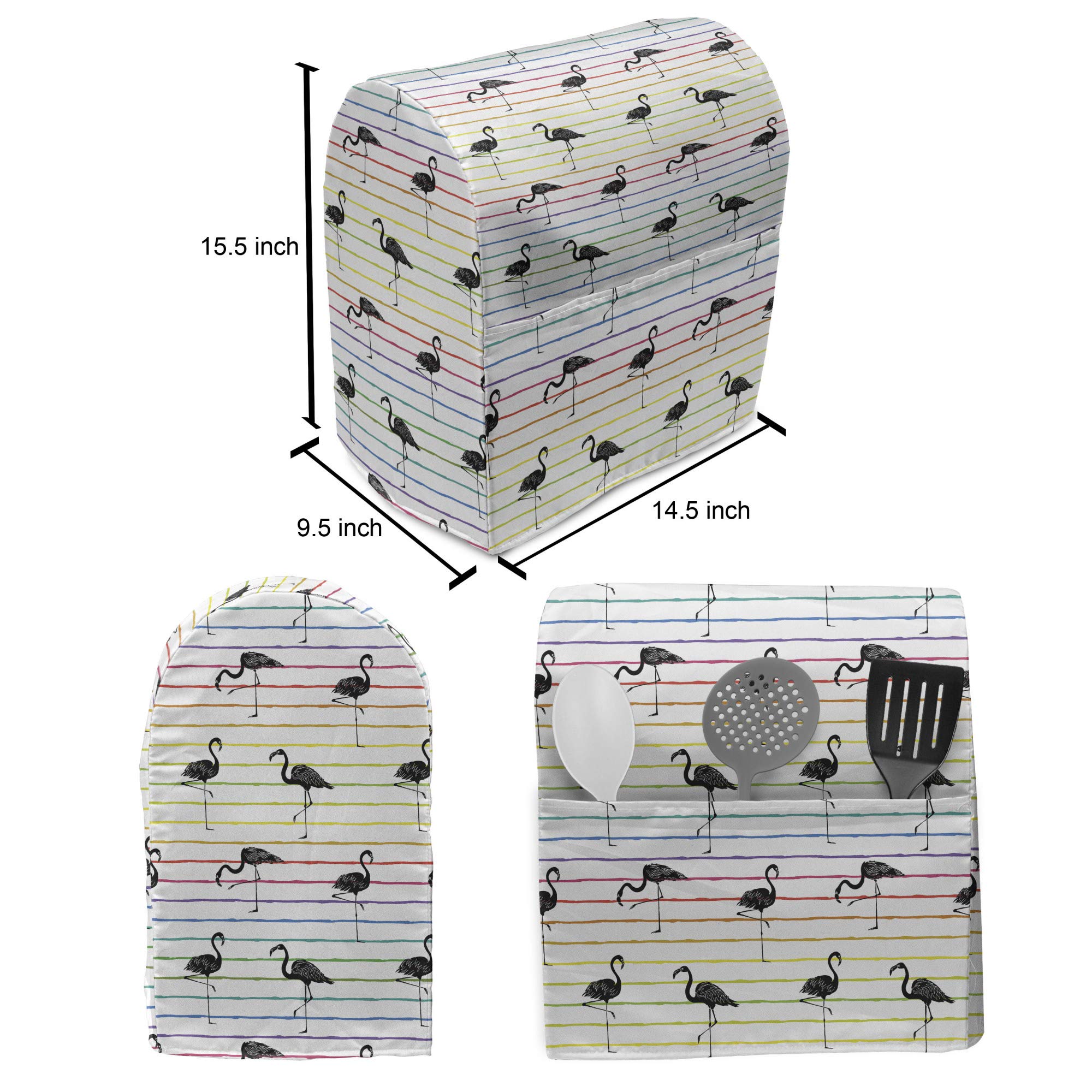 Ambesonne Flamingo Stand Mixer Cover - Exotic Birds Rainbow Gradient Stripes Kitchen Appliance Organizer with Pocket (Fits 6-8 Quarts) | Perfect for Tropical Themed Kitchens, Summer Baking & Home Decor