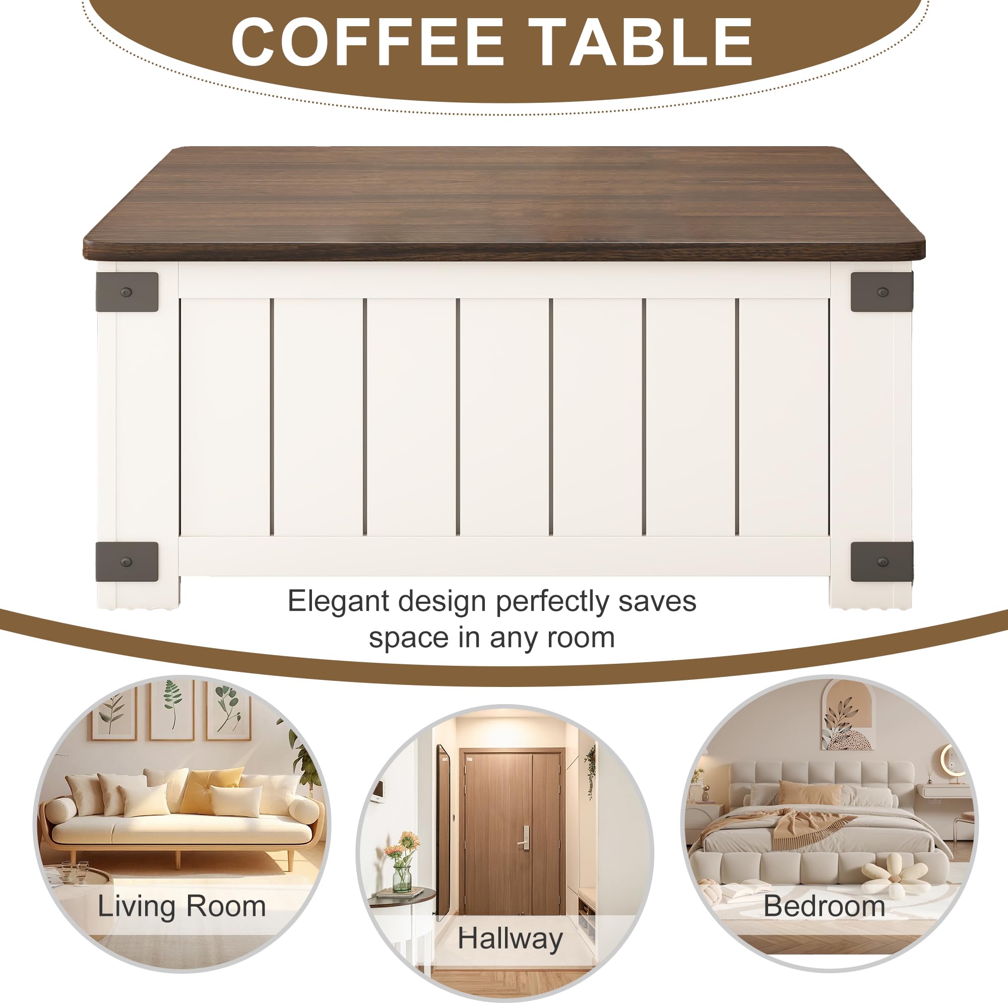 Square Lift Top Coffee Table with Storage - White Wooden Cocktail Table with USB Ports & Charging Station, 4 Grids Hidden Compartment for Home, Office, Dorm & Apartment | Perfect for Living Room, Study & Small Spaces