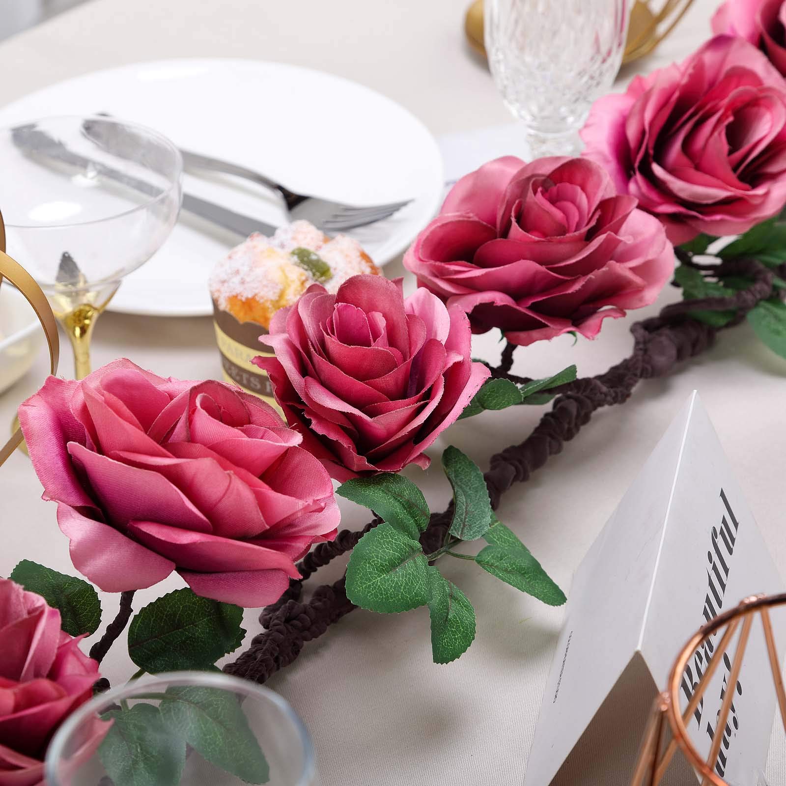 6FT Dusty Rose Silk Flower Garland with Leaves - Wedding Centerpiece, Bouquet, Party Decor for Aisle, Arch, Table Arrangements - Wholesale Bulk Supplies