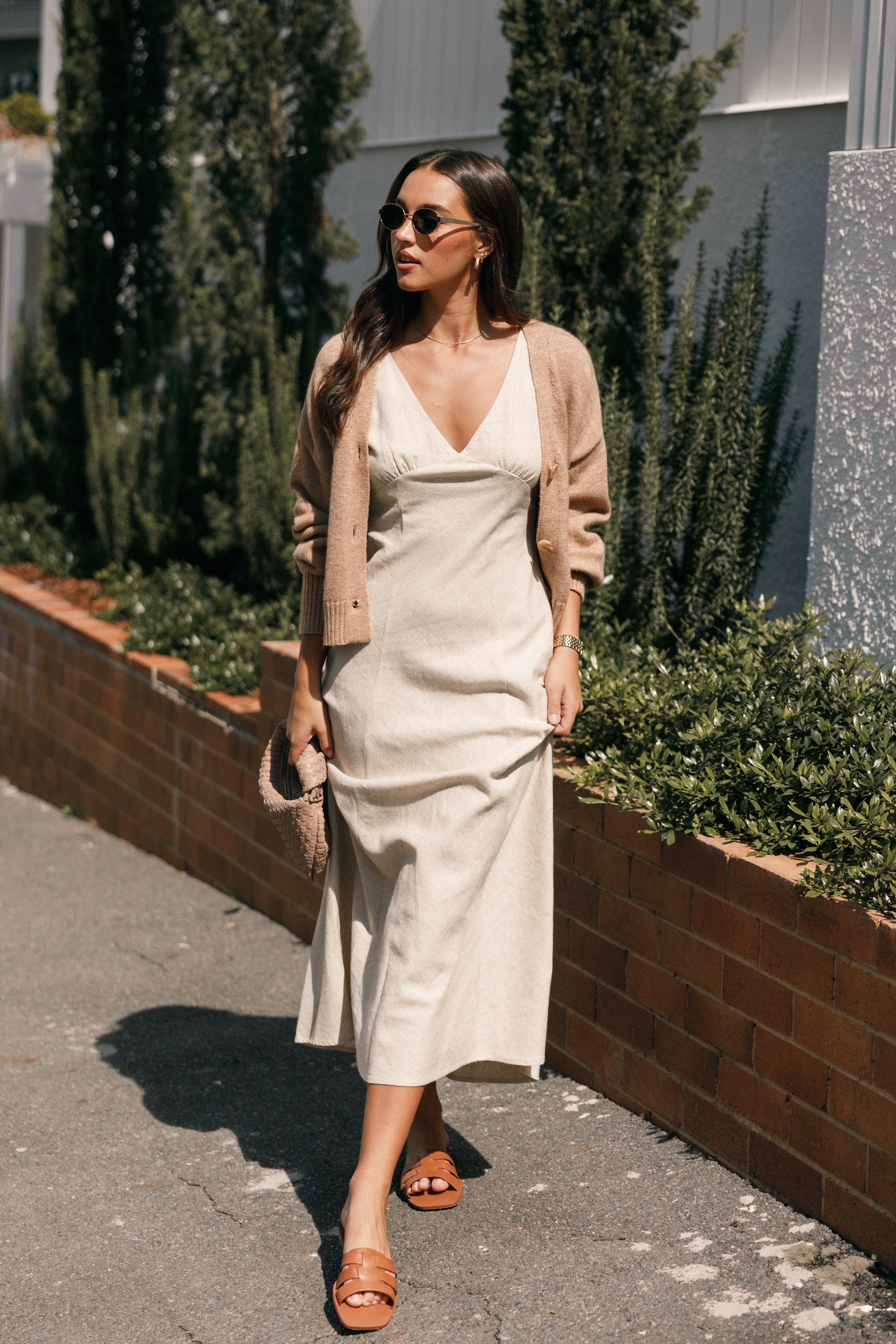 Adren Midi Dress for Women - Elegant Oatmeal Color, Flowy A-Line Silhouette, Perfect for Casual Outings, Office Wear & Special Occasions