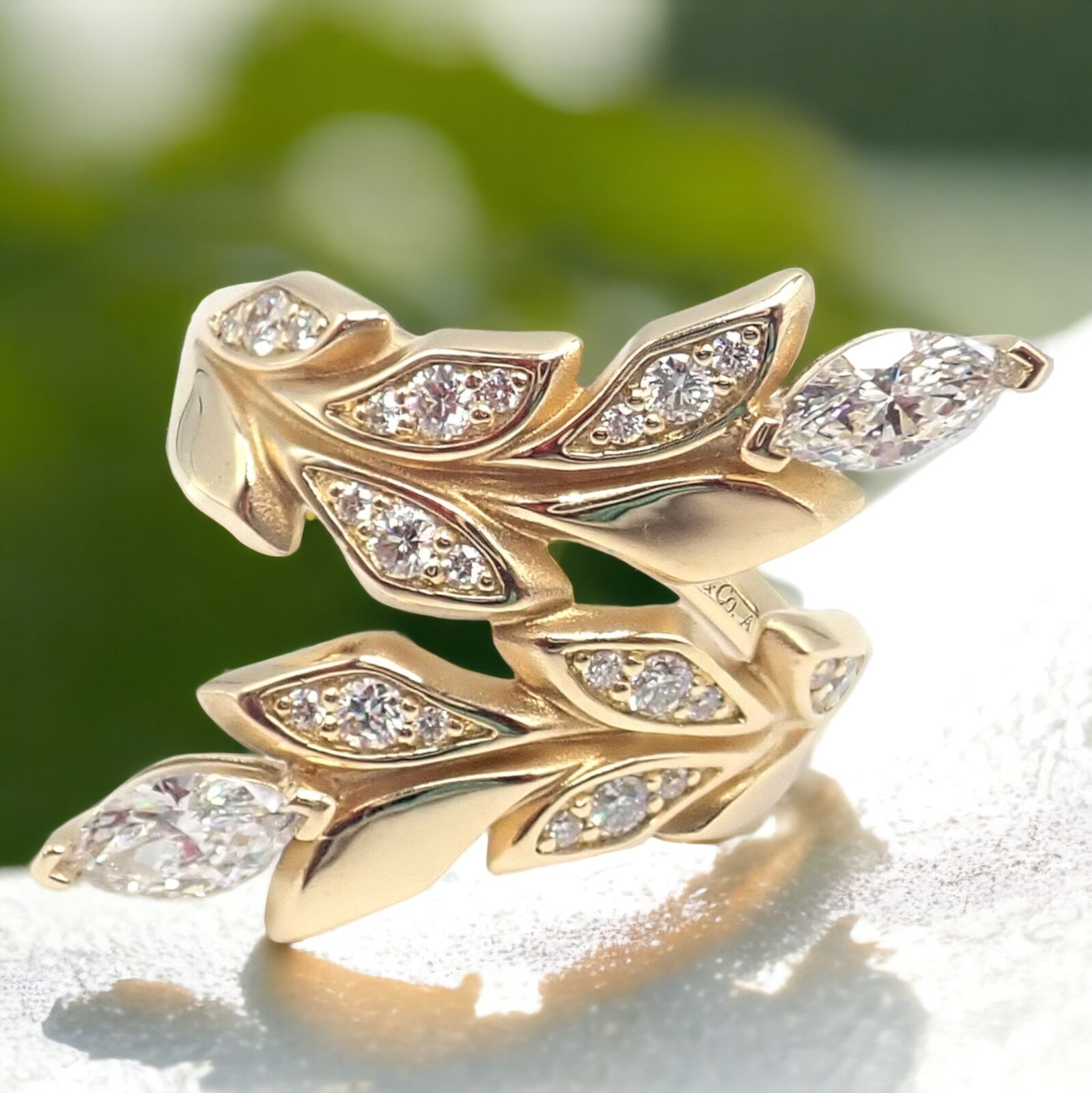 Authentic Tiffany & Co 18K Yellow Gold Diamond Victoria Vine Bypass Ring - Elegant Wedding Band, Anniversary Gift & Luxury Jewelry for Women