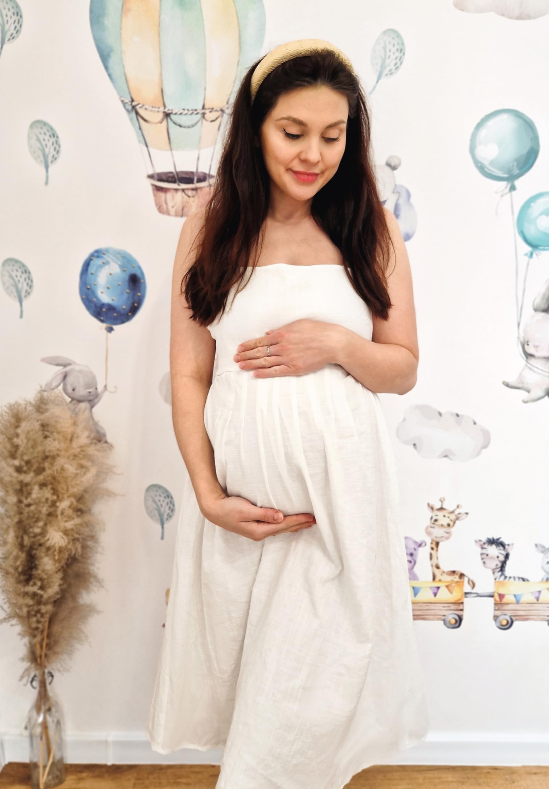 Maacie Maternity Midi Dress 2025 - Spaghetti Straps, Smocked Side Cutout, Cotton Boho Flowy Loose A-Line Summer Dress for Pregnancy | Perfect for Beach Vacations, Baby Showers & Casual Outings