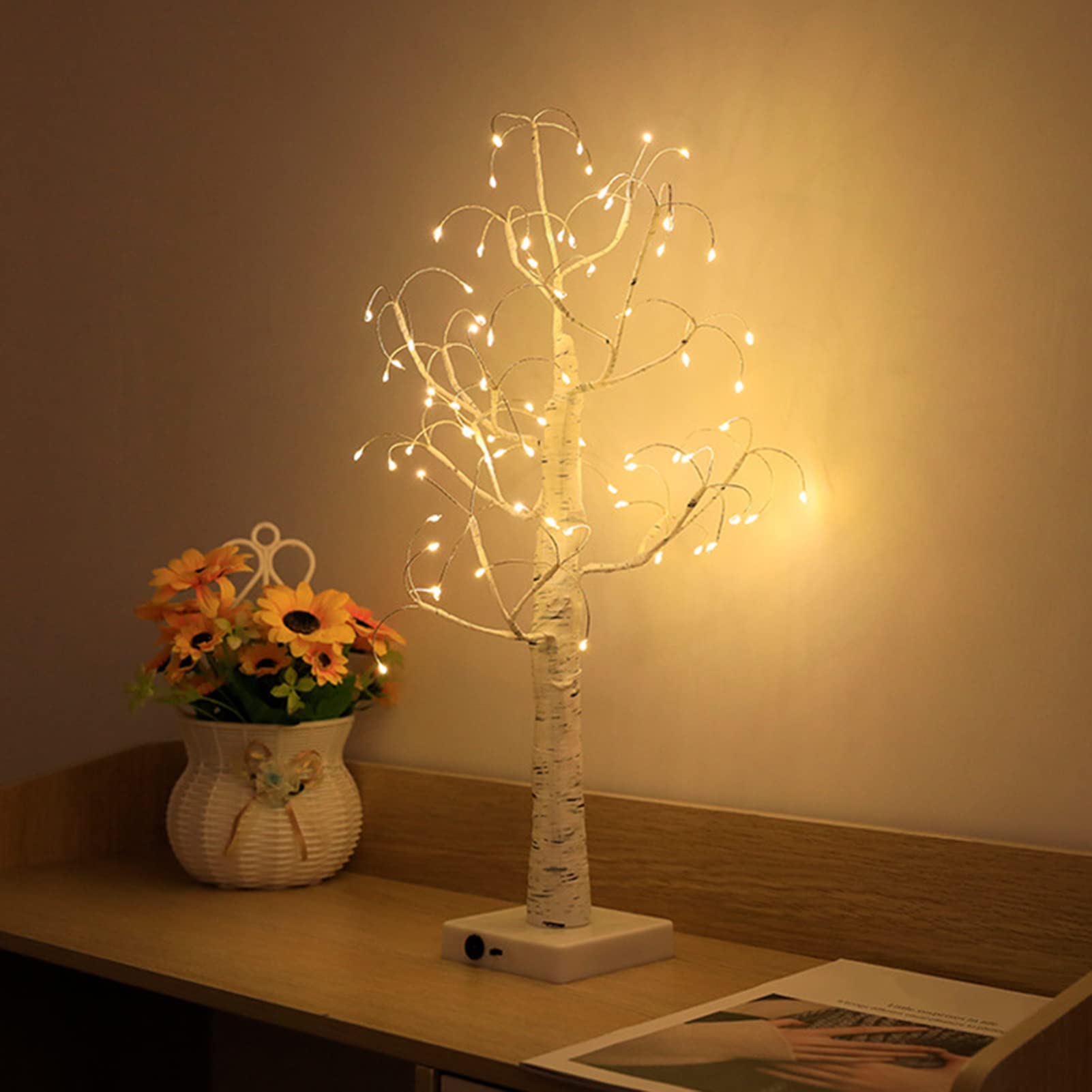 Energy-Saving Realistic Birch Tree Night Lamp - Warm White Christmas Decor for Bedroom, Desktop, Romantic Atmosphere Enhancer | Perfect for Holiday Decorations, Gift Giving & Cozy Nighttime Ambiance