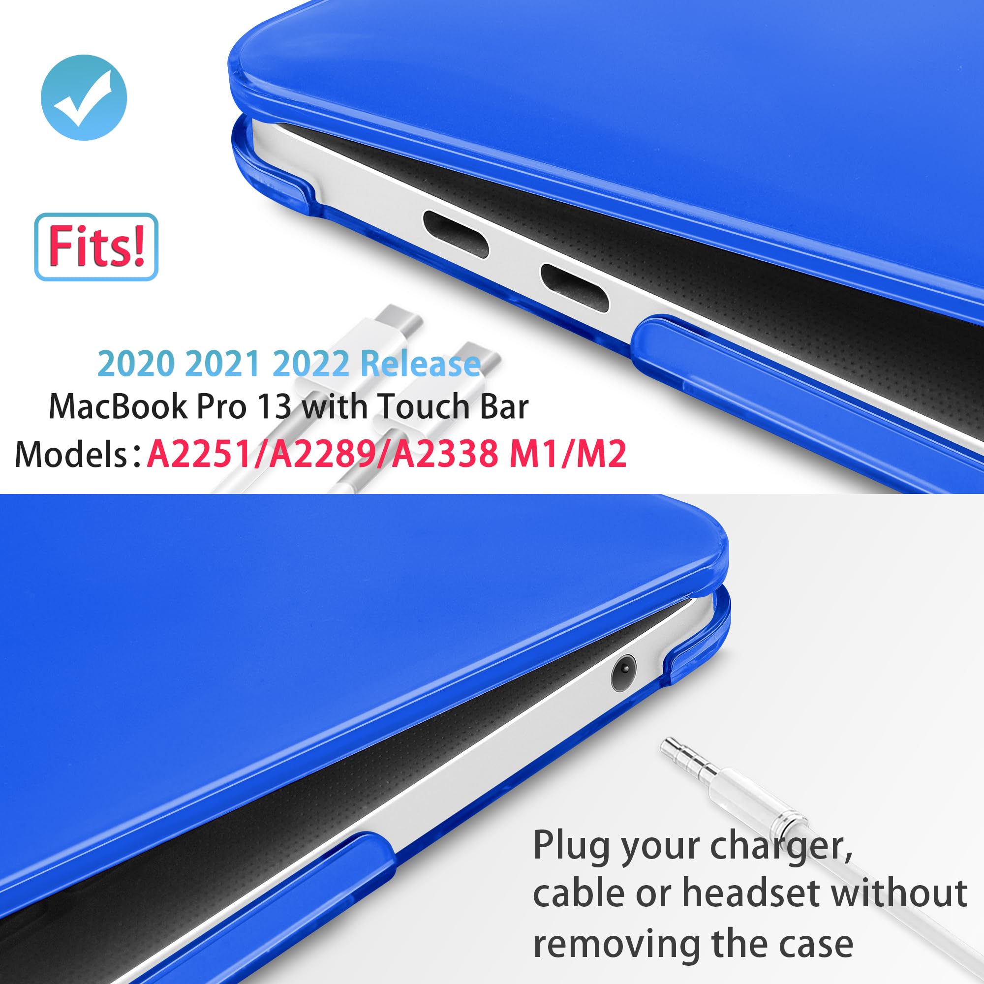 **Mektron Clear Hard Shell Case for MacBook Pro 13 inch (2020-2022 Models A2338 M2/M1 A2289 A2251) - Protective Cover with Touch Bar & Touch ID - A-Dark Blue - Perfect for Work, Travel & School**