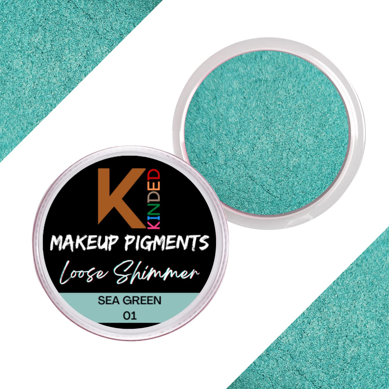 KINDED Loose Shimmer Makeup Foil Pigments - Metallic Eyeshadow & Highlighter for Smokey Eyes, Face, Body | Vegan Glitter Powder for Nail Art, Lip Gloss (3g, Sea Green) | Perfect for Party, Festival & Night Out Makeup Looks