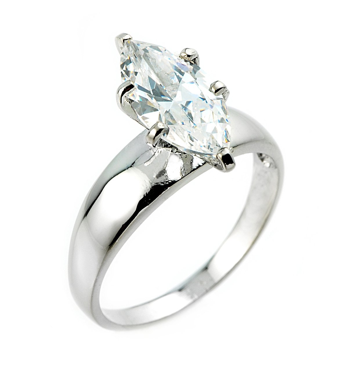 10k White Gold CZ Marquise Engagement Ring - Six-Prong Solitaire Setting for Wedding Proposals & Anniversary Gifts