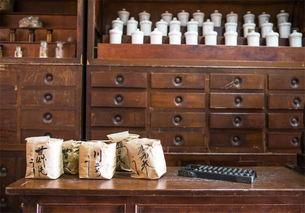 Vintage Chinese Herbal Pharmacy Backdrop - 6x4ft Ancient Wooden Medicine Cabinet with Herb Drawers for Photography, Halloween Decor, Studio Props, and Themed Parties (Vinyl) | Perfect for Photo Shoots, Halloween Decorations, and Vintage Store Displays