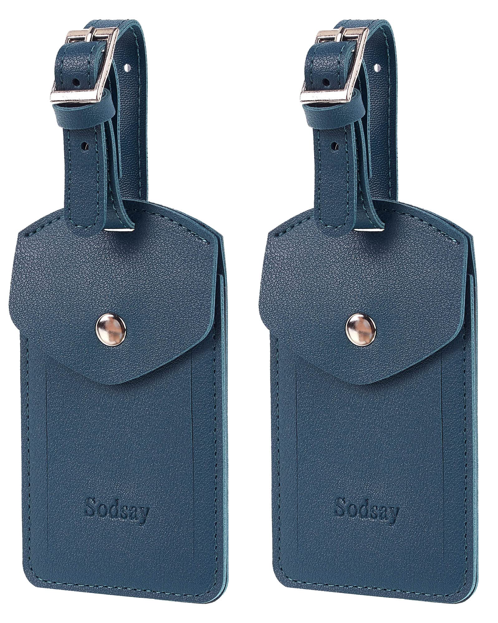 Premium Leather Luggage Tags for Travel - Sodsay 2-Pack Durable Baggage Tags with Privacy Flap | Ideal for Suitcases, Backpacks & Carry-On Bags (Airport, Business Trips, Vacation)