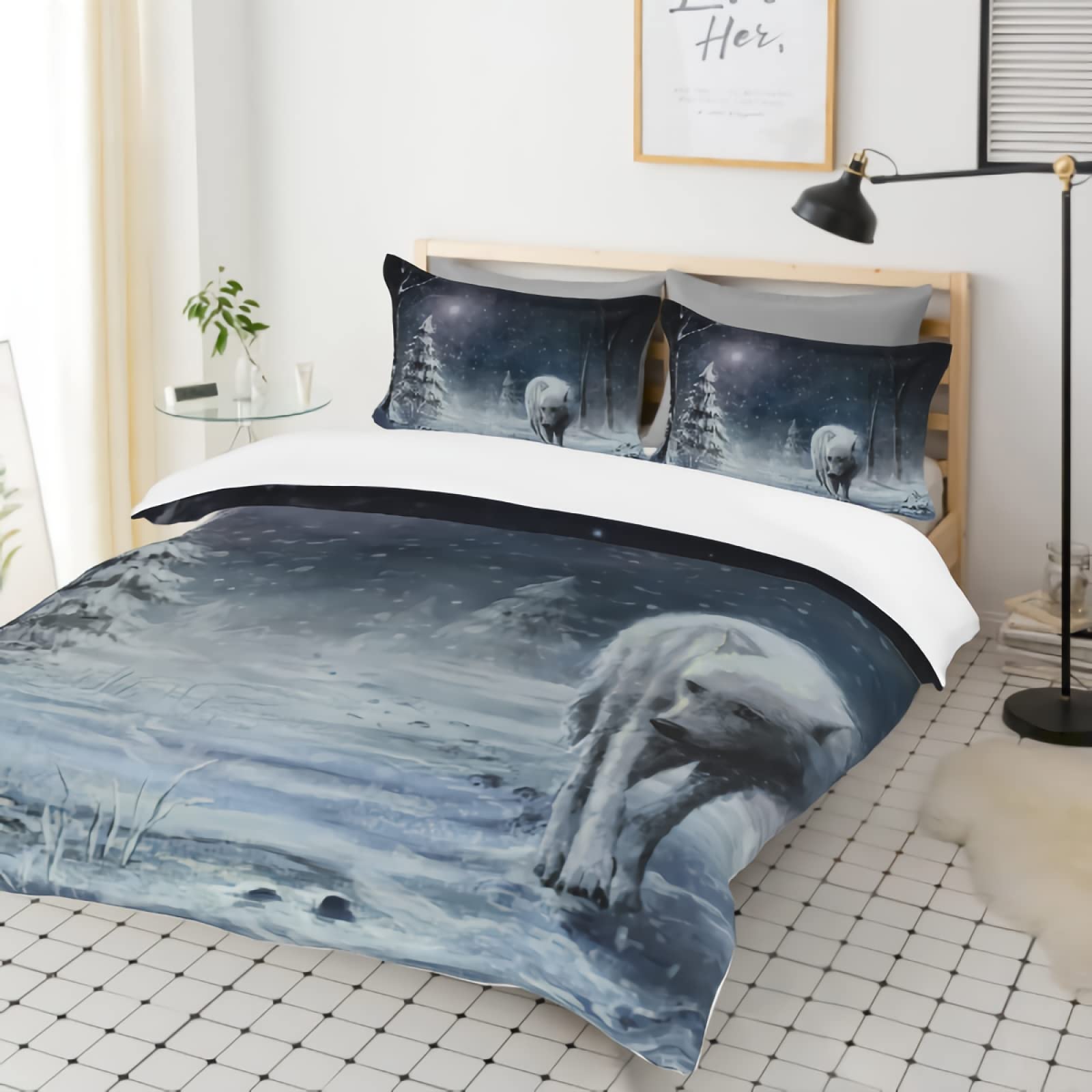 GREDBH 3D Snow Wolf Comforter Set King Size - Ultra Soft Bedding Quilt Duvet Cover with 2 Pillowcases - Wild Wolf Design for Cozy Winter Nights, Perfect for Cabin Retreats & Nature-Themed Bedrooms