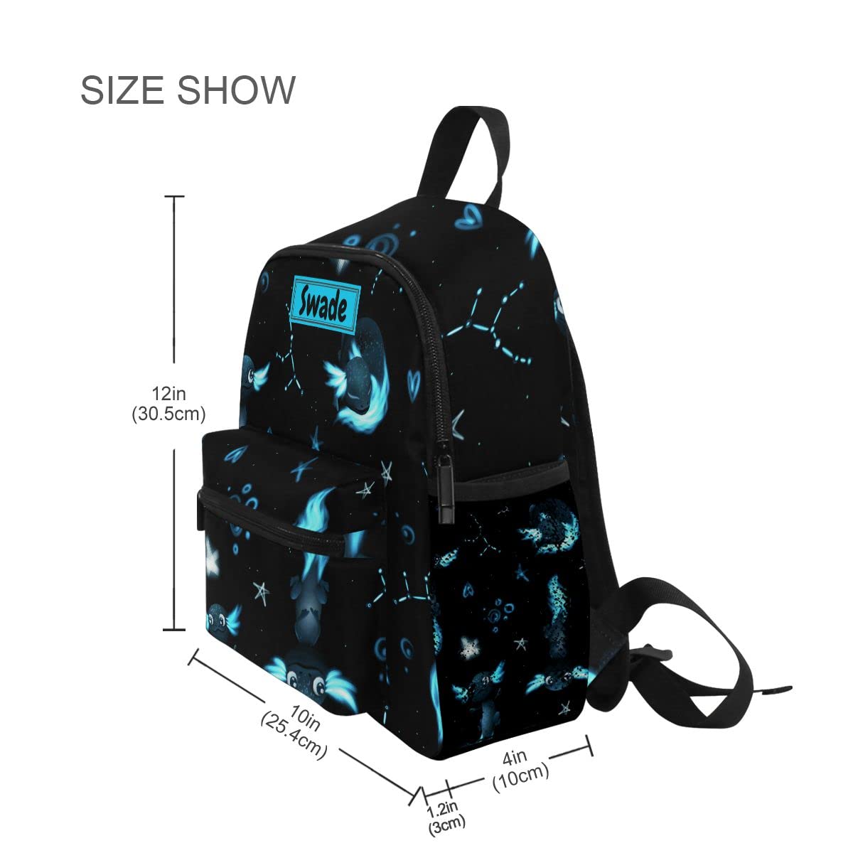 Personalized Kids Backpack with Name - Black Axolotl Star Design for Toddlers | Durable Daycare & Travel Bookbag for Boys & Girls | Perfect for Preschool, Kindergarten & Family Outings