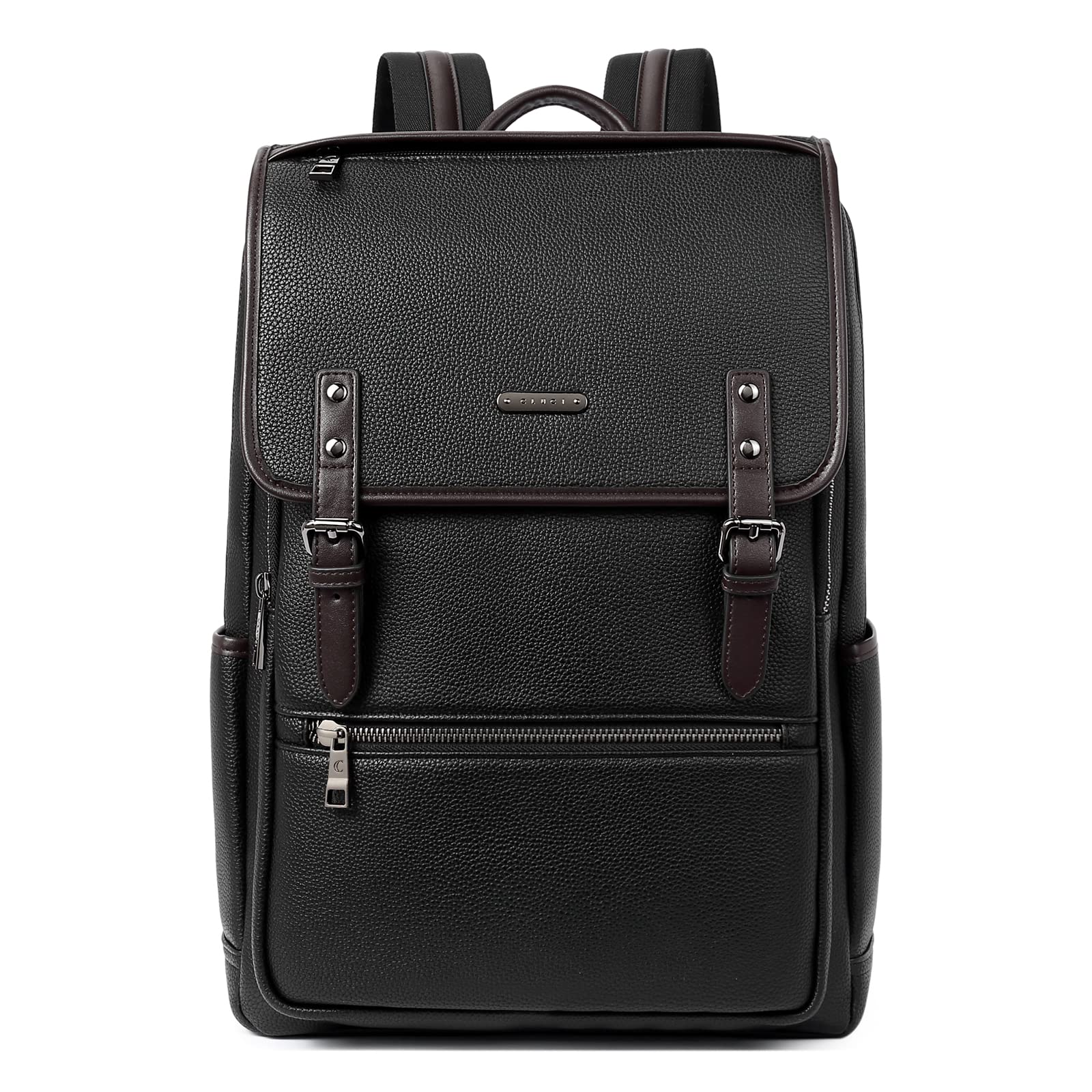 CLUCI Genuine Leather Backpack for Men - 15.6 Inch Laptop Business Backpack, Vintage Large Travel Backpack with Flap Shoulder Straps (Black) - Perfect for Office, Commuting & Business Trips