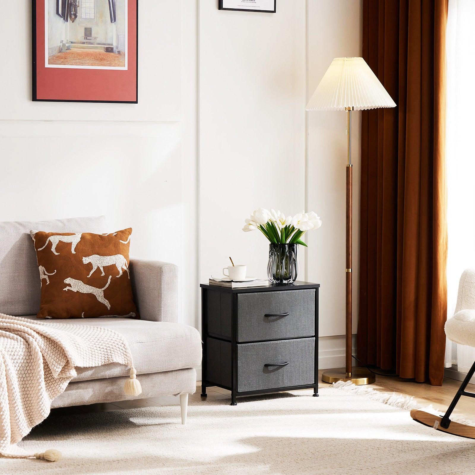 Modern Gray Dresser with Metal Frame & Wood Top - 2 Pack Set for Bedroom, Living Room, or Office Storage Organization