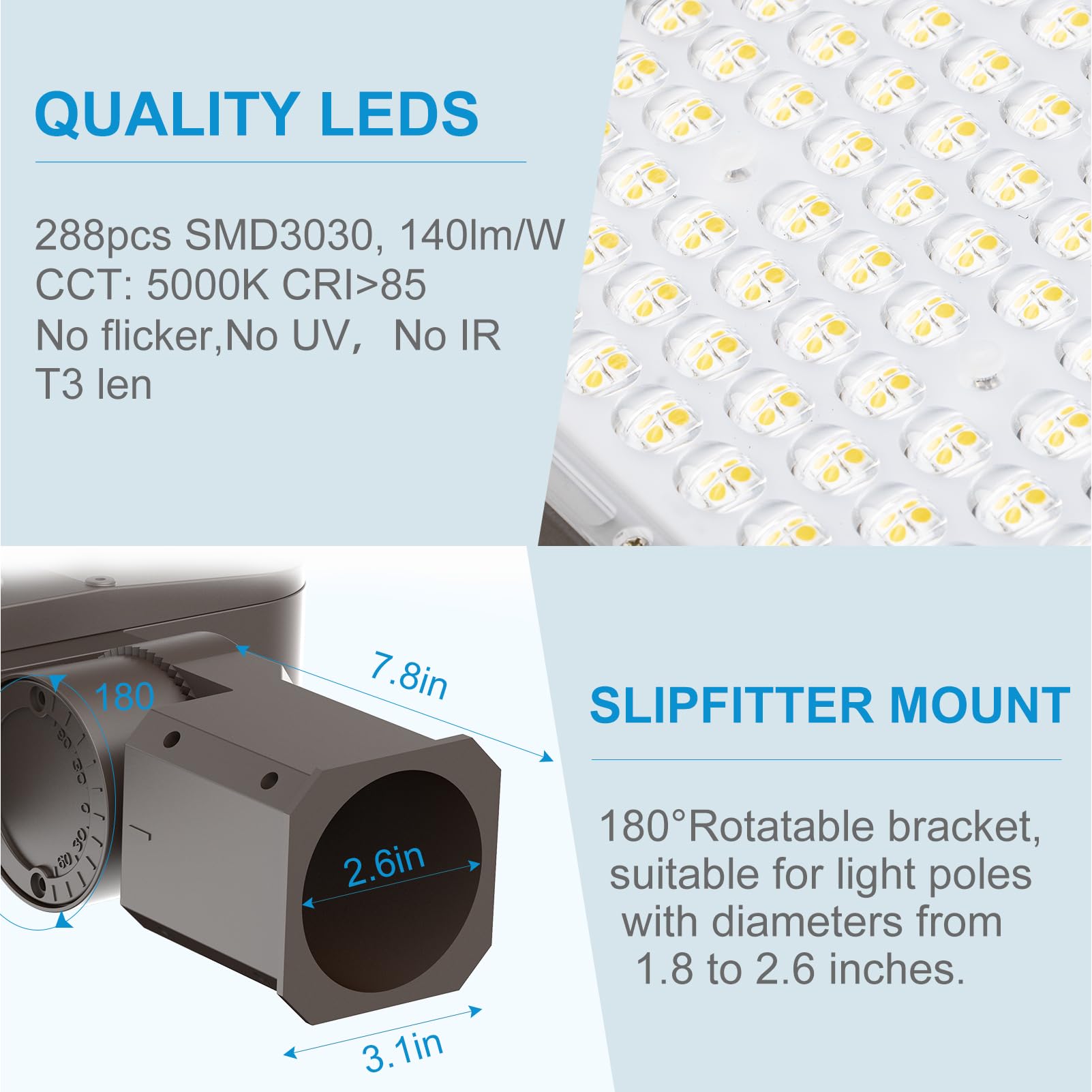 5-Pack 240W LED Parking Lot Lights - 36,000LM (150LM/W) 5000K Daylight - Outdoor Pole Mount Lighting with Smart Dusk-to-Dawn Sensor - Ideal for Commercial Parking Lots, Warehouses & High Mast Areas (30-50ft Height) - 7-Year Warranty