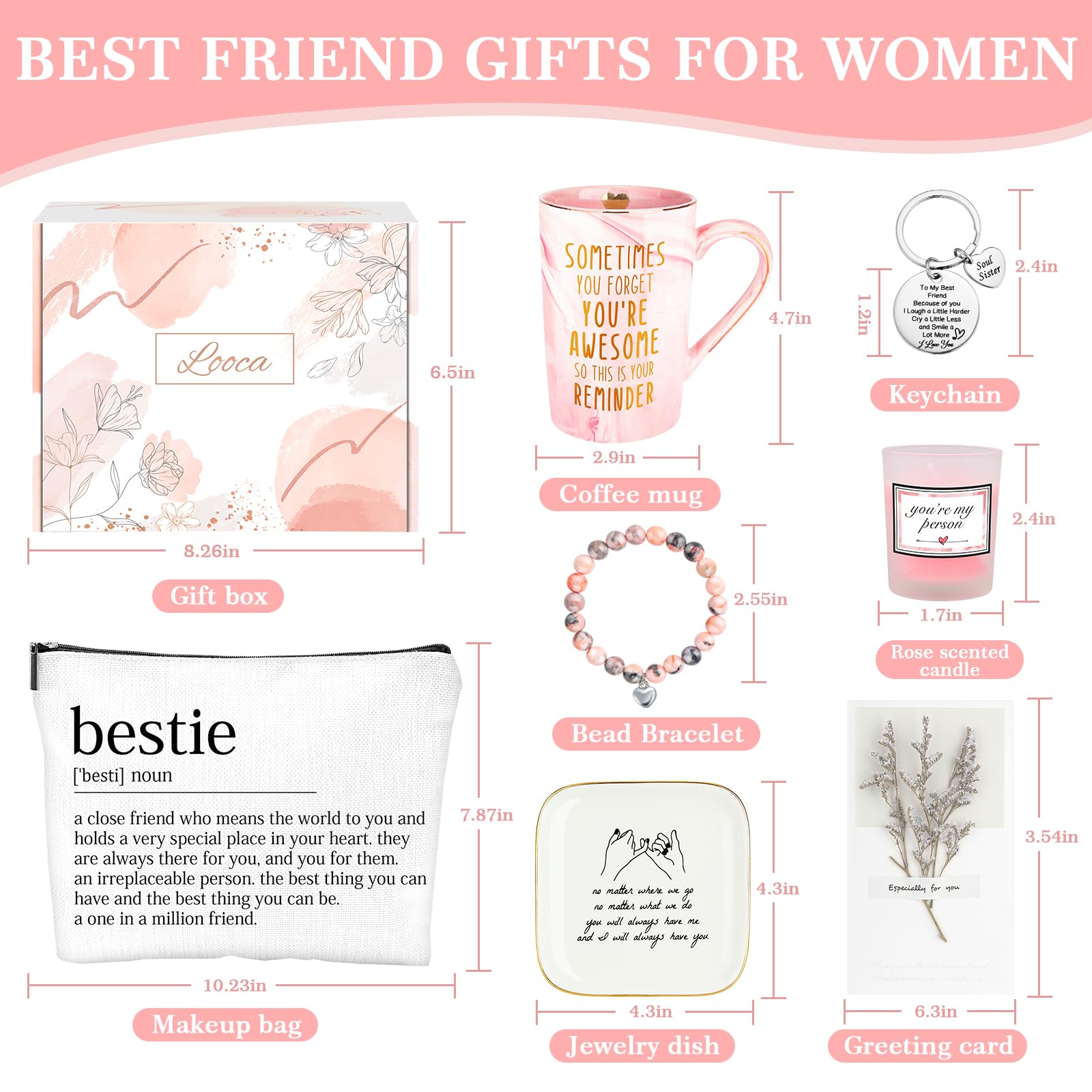 Looca Best Friend Birthday Gift Basket for Women - Unique Friendship Gifts for Bestie, BFF | Thoughtful Present for Her, Sister, Girlfriend | Perfect for Anniversaries, Galentine's Day & Special Occasions