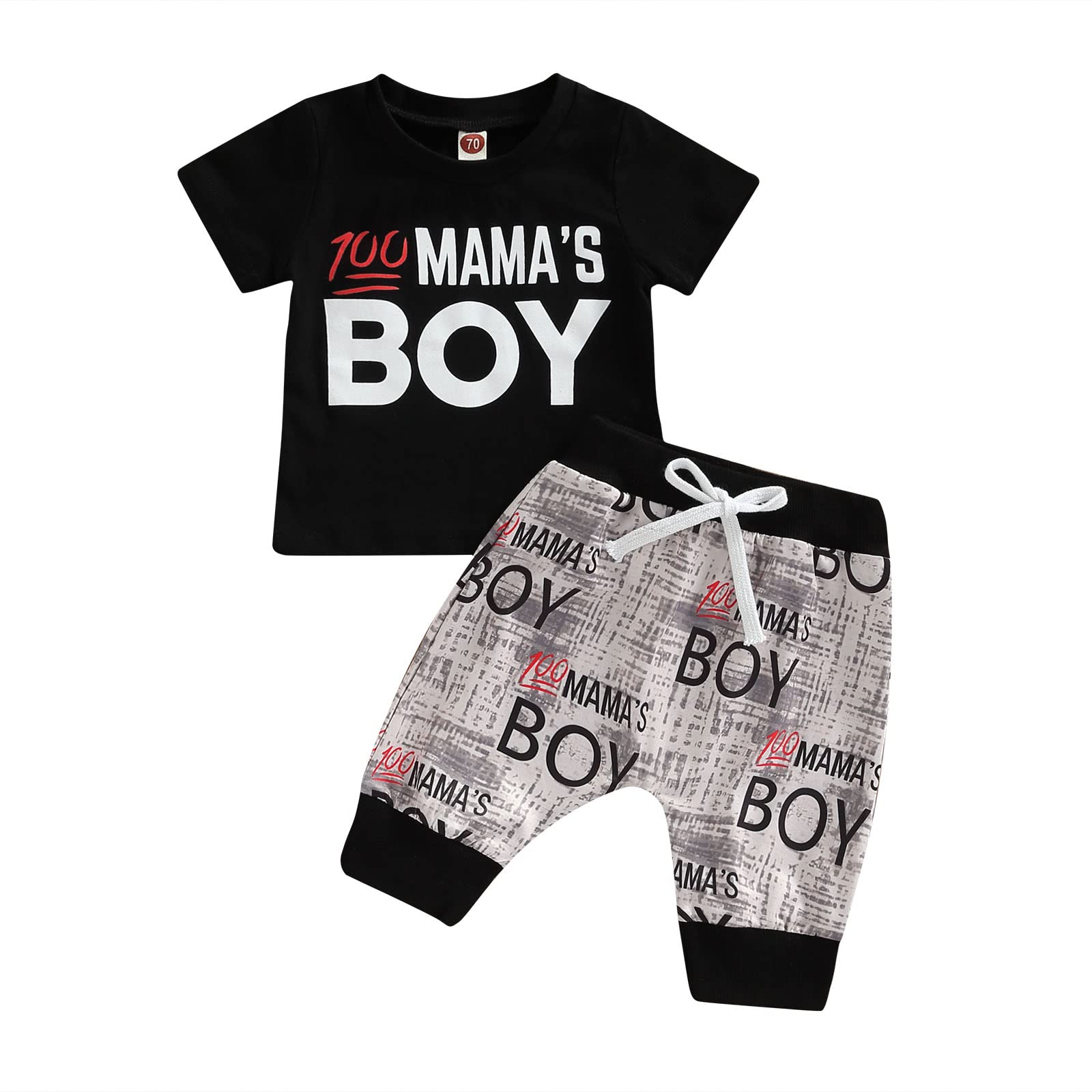Newborn Baby Boy Outfit Set - Letter Print Short Sleeve T-Shirt & Elastic Waist Pants 2-Piece Cotton Clothes | Perfect for Photoshoots, Daily Wear & Gift Giving