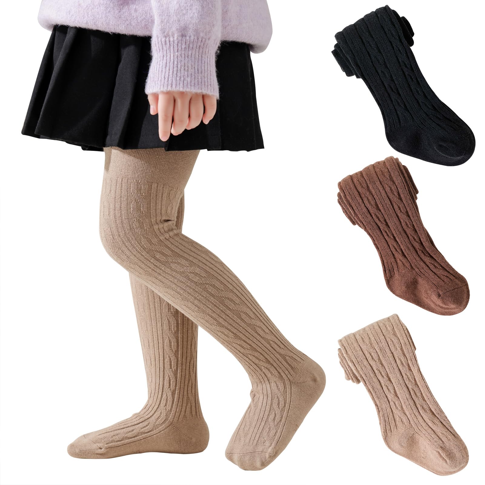 Jormatt Baby Girls Seamless Thick Cotton Cable Knit Tights & Leggings - Soft Winter Stockings for Toddlers 0-6 Years | Playtime, Daycare & Cold Weather Outfit Essentials