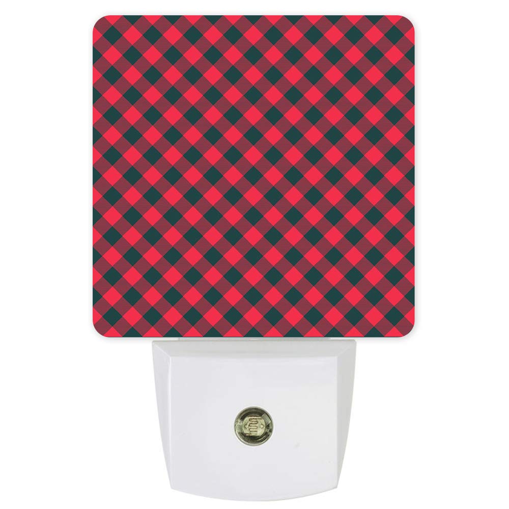 Buffalo Check Plaid LED Night Light with Dusk-to-Dawn Sensor - Christmas Red & Black Plug-in Wall Light for Kids Room, Nursery, Bedroom, Bathroom, Hallway & Stairs | Perfect for Nighttime Safety and Cozy Home Decor