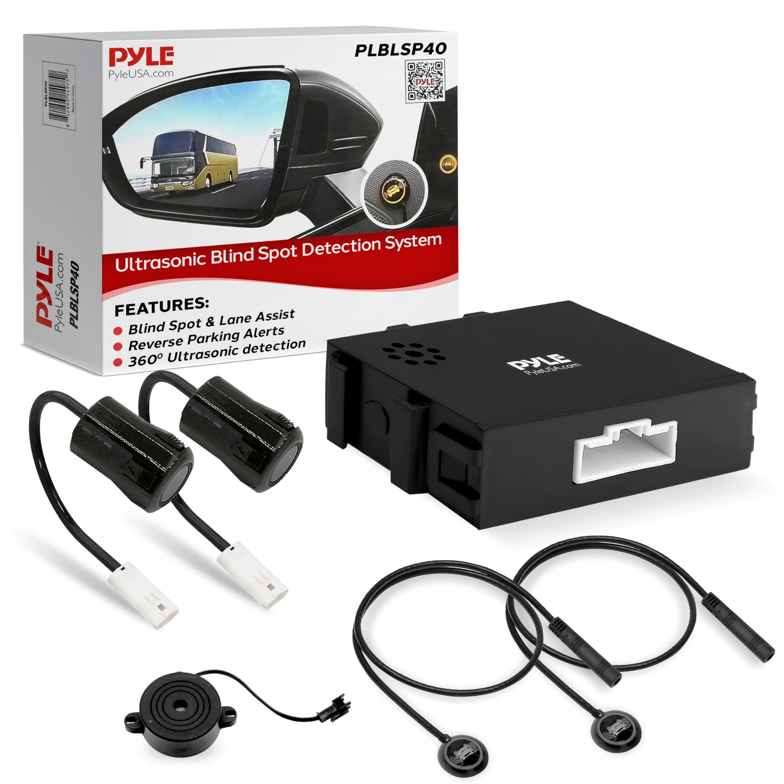 Pyle Ultrasonic Blind Spot Detection System - BSD & BSA BSM Lane Change Assistant with Reverse Parking, 5M Range, LED & Buzzer Alerts - Enhanced Car Driving Safety for Highway, City & Parking Scenarios