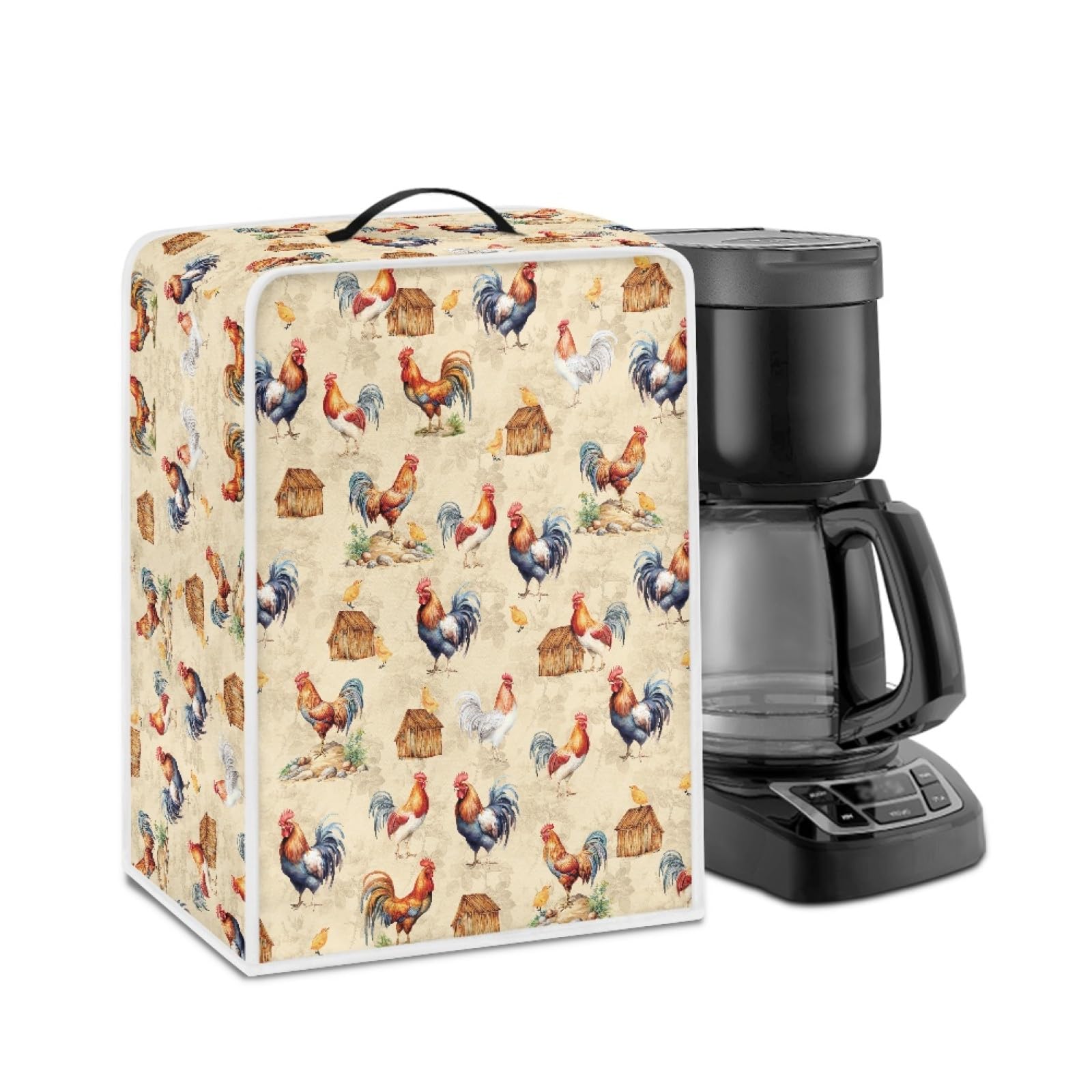GLENLCWE Rooster Print Dust Proof Cover for Coffee Maker & Stand Mixer - Retro Polyester Kitchen Appliance Protector, Washable & Reusable - Perfect for Kitchen Countertop, Coffee Station & Baking Area