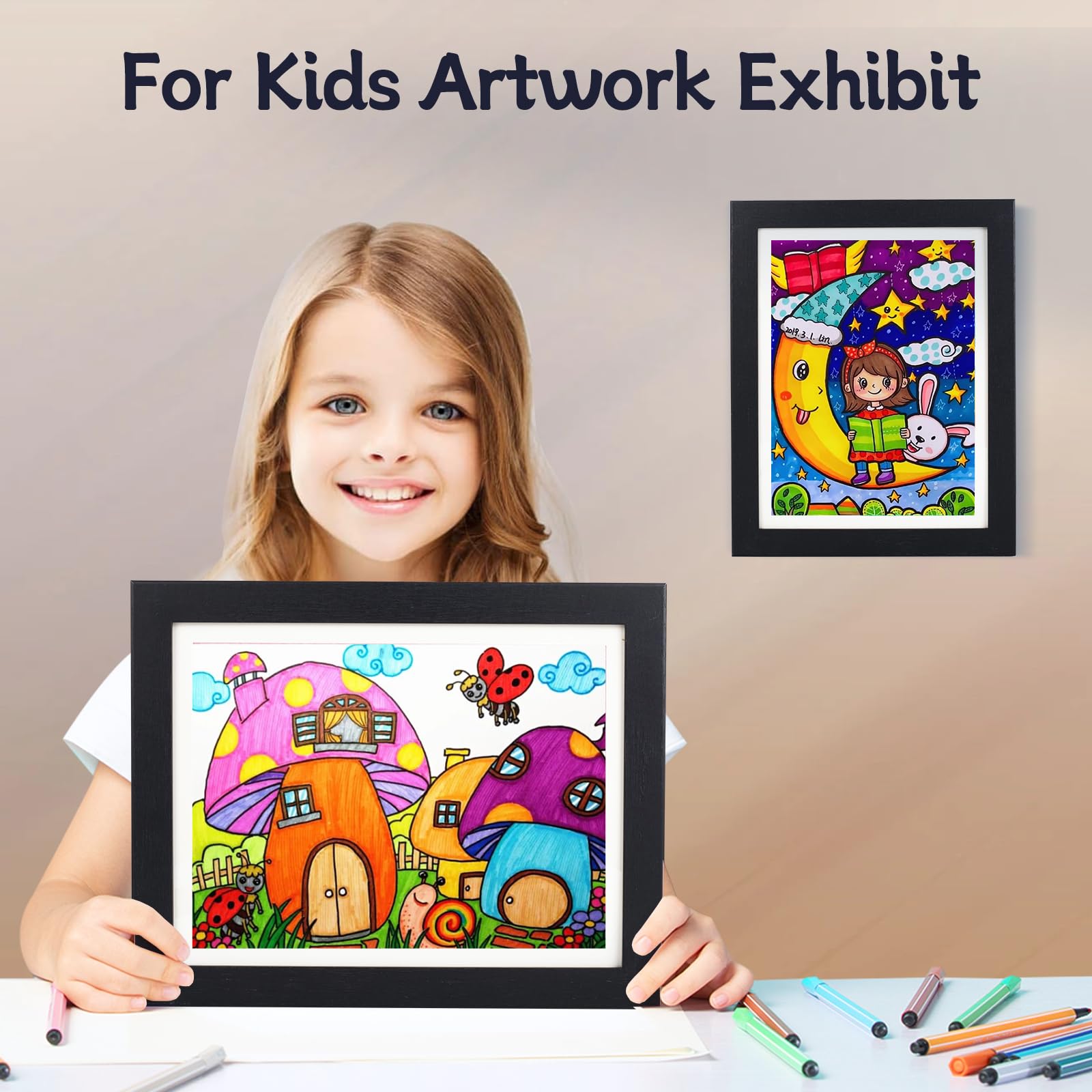 Kids Art Frame 10x12.5 - Changeable Front Opening Display with Storage | Perfect for Bedroom & Classroom Decor