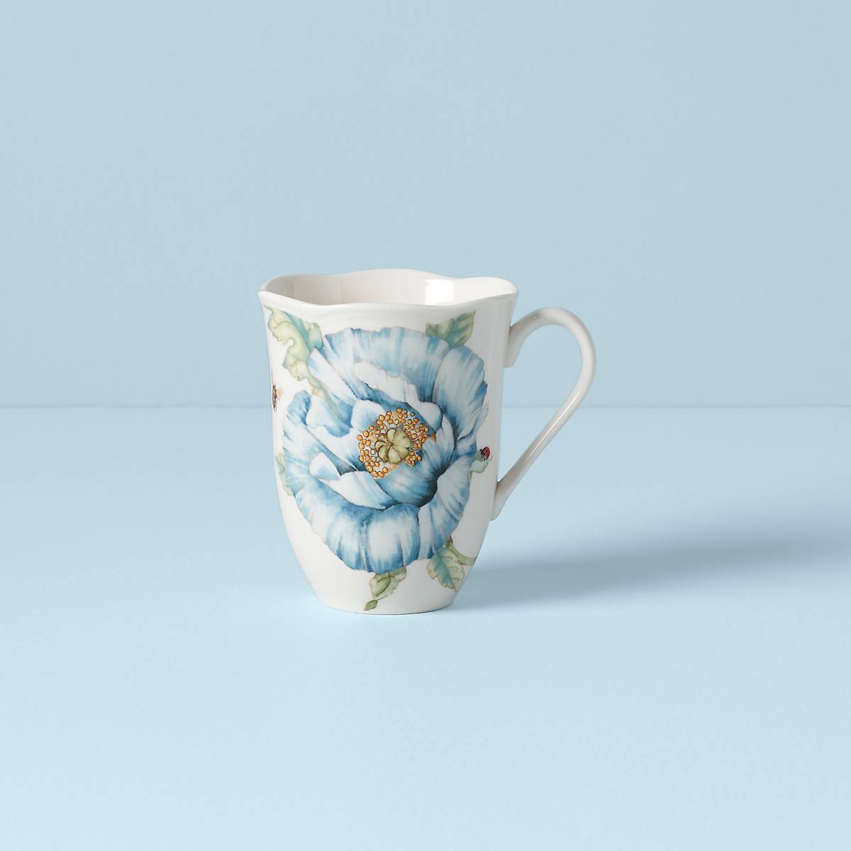 Butterfly Meadow Blue Ceramic Coffee Mug - 12oz Handmade Tea Cup with Floral Design, Perfect for Home, Office & Gifts