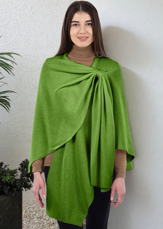 Soft Lambswool Draped Shawl Wrap - Green Warm Winter Scarf for Women | Cozy Outdoor & Indoor Fashion Accessory