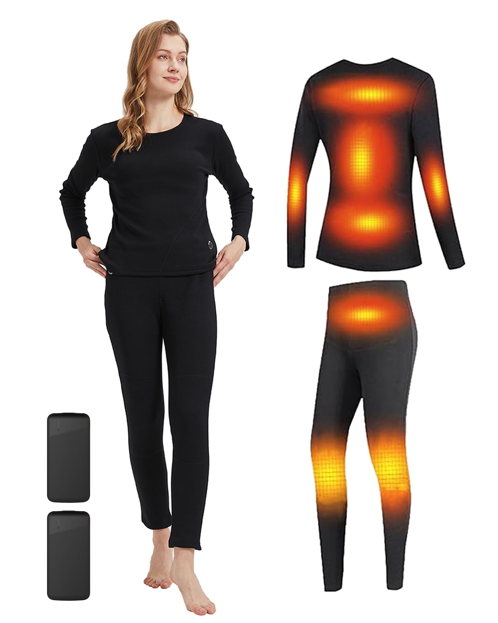 Women's USB Heated Thermal Underwear Set - Electric Warm Long Underwear & Snow Leggings for Cold Weather - Perfect for Winter Sports, Skiing, and Outdoor Activities