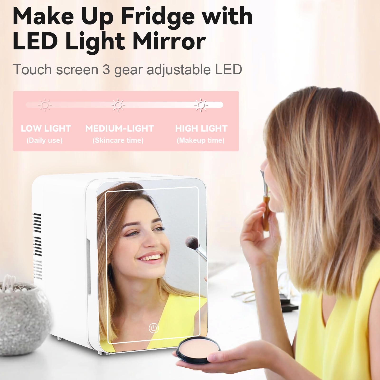 Mini Skincare Fridge with LED Mirror - 4L Portable Cooler & Warmer for Cosmetics, Food | Bedroom, Dorm, Car Use