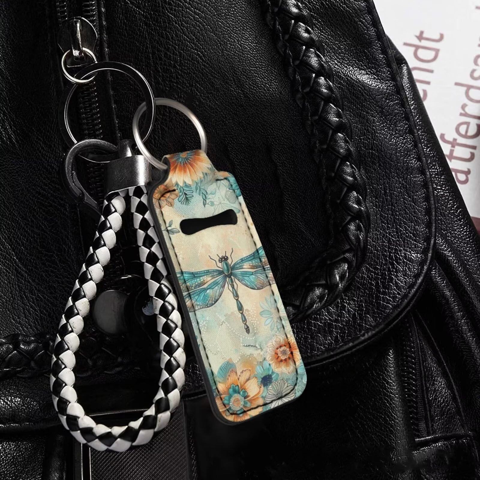 Youngerbaby Dragonfly Boho Flower Lip Balm Holder Keychain - Cute Chapstick Sleeves & Pouch for Women - Perfect for Purse, Backpack, Gym & Travel Accessories