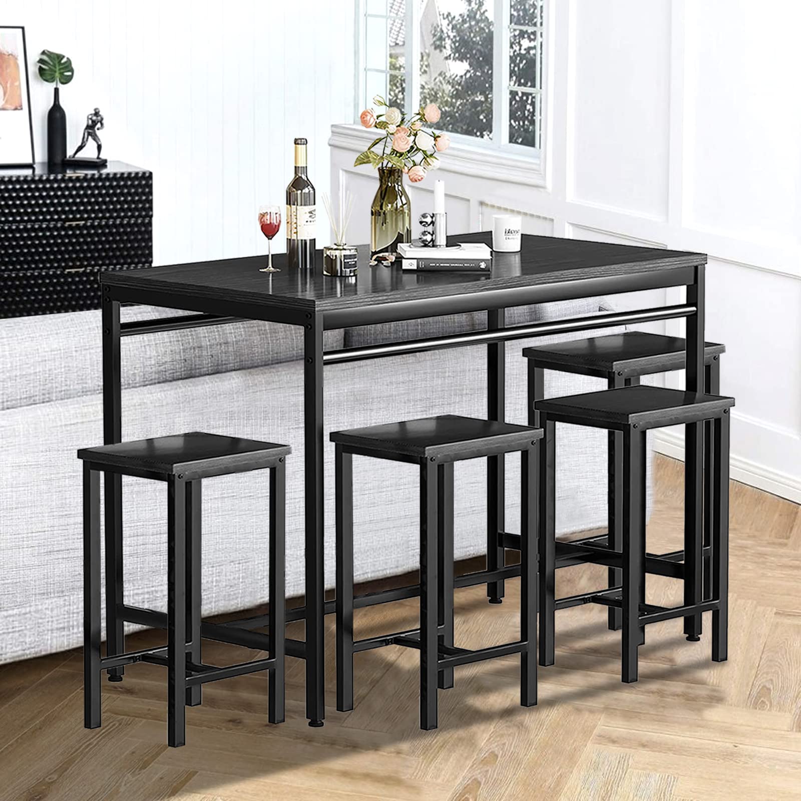 Recaceik 5-Piece Counter Height Dining Table Set with 4 Stools - Modern Kitchen Bar Table & Chairs for Breakfast Nook, Small Space Dining, Pubs & Home Decor - Perfect for Apartments, Condos & Compact Living Spaces