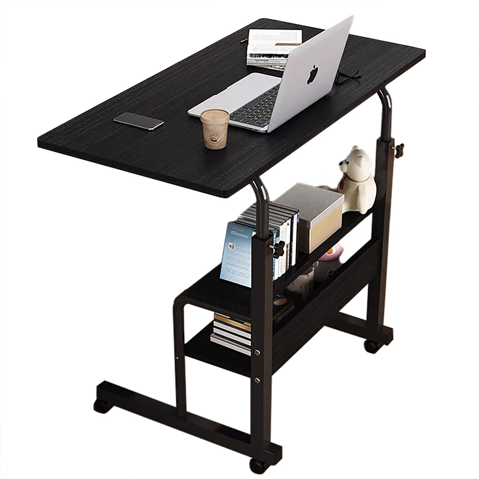 Ergonomic Small Folding Computer Desk - Adjustable Height Home Office Desk (32×16×23-36 inches) for Gaming, Study & Work - Space Saving Writing Table with Storage for Bedroom & Small Spaces - Perfect for Remote Work & Online Classes (Black)