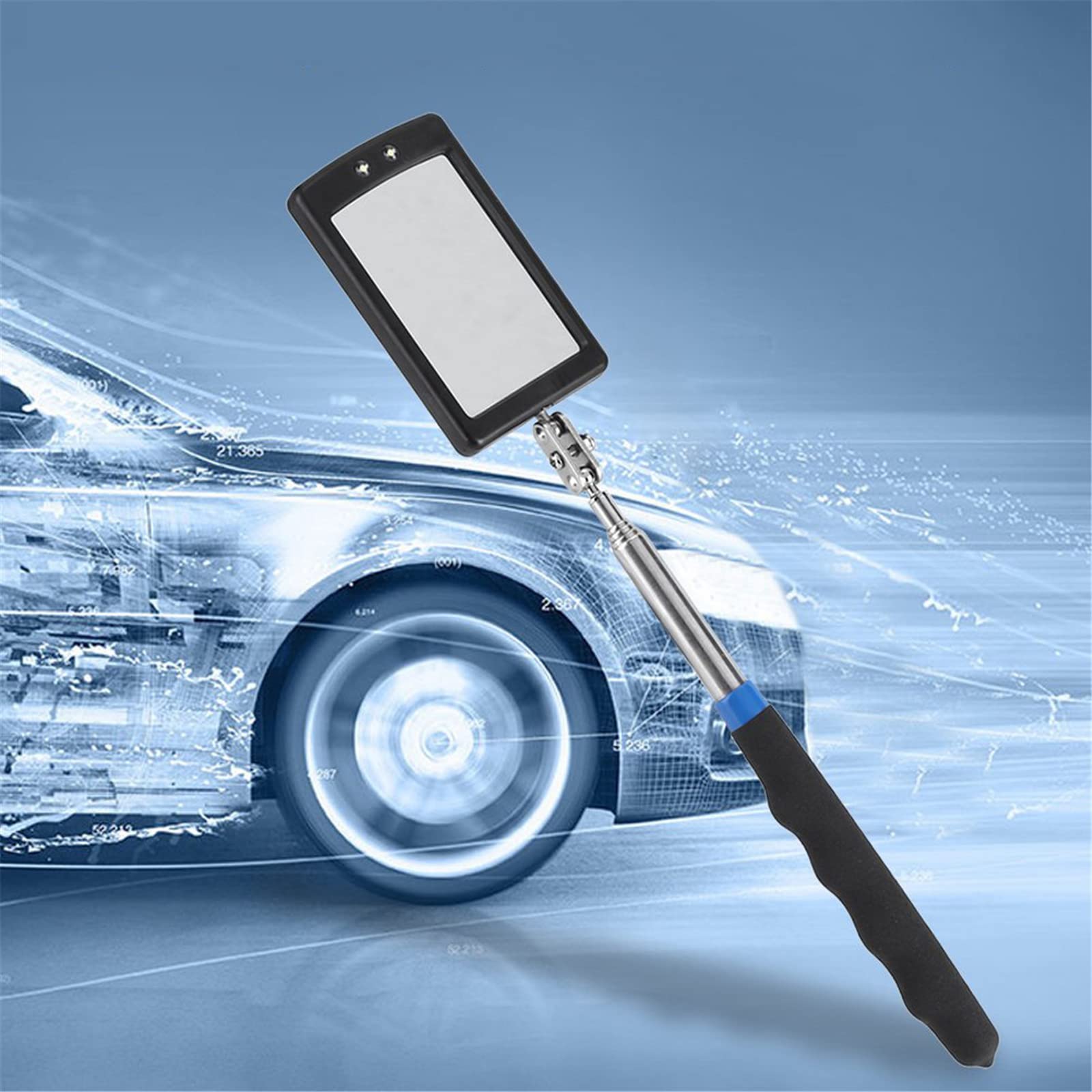 360° Adjustable Telescoping LED Lighted Inspection Mirror - Flexible Rotation Extendable Automotive Inspection Tool for Mechanics (Perfect for Vehicle Maintenance, Home Repairs & Hard-to-See Areas)