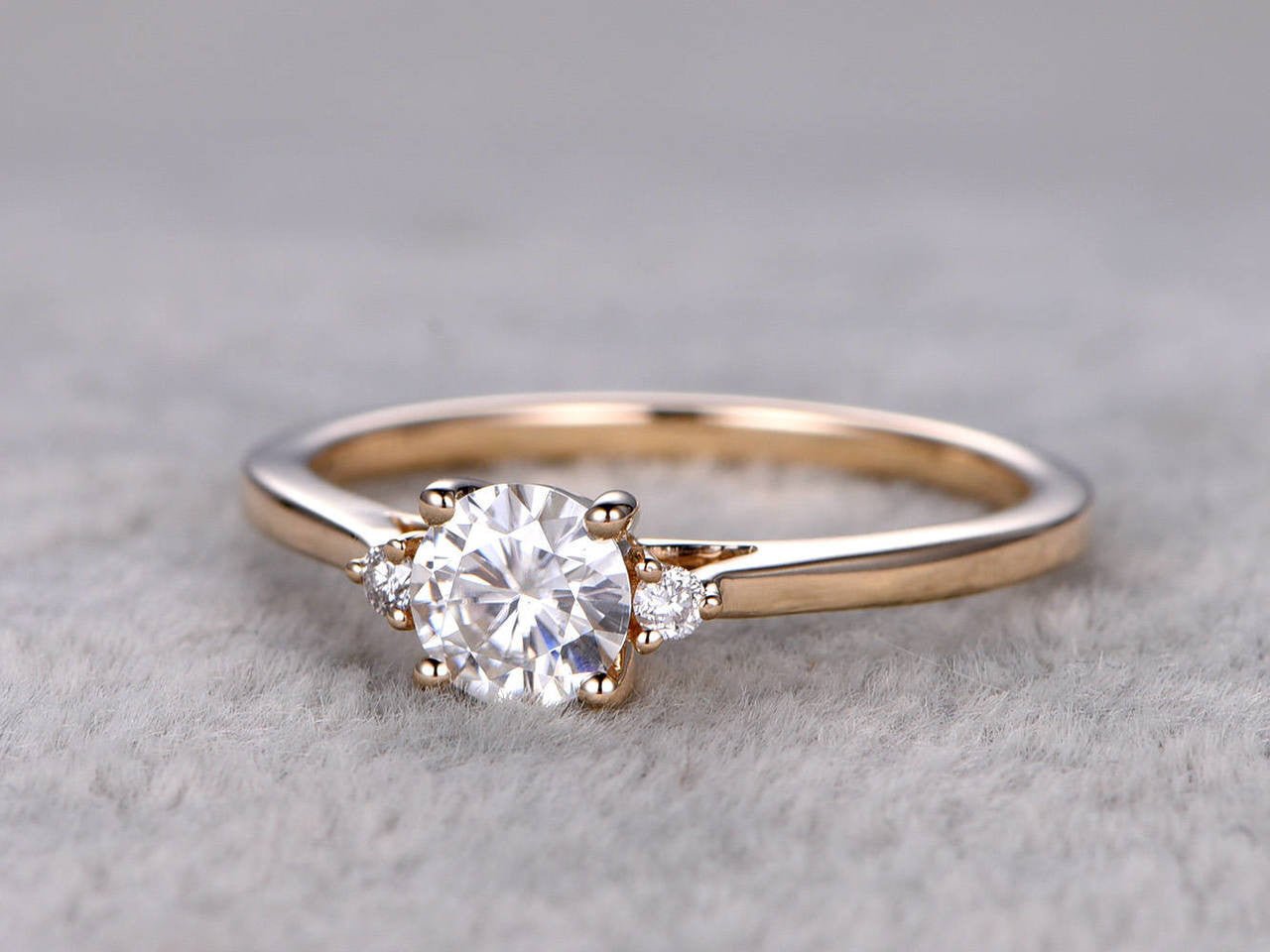 14K/18K Yellow Gold Moissanite Diamond Engagement Ring - 0.5 Carat Three Stone Promise Ring for Women, Wedding, Anniversary & Proposal
