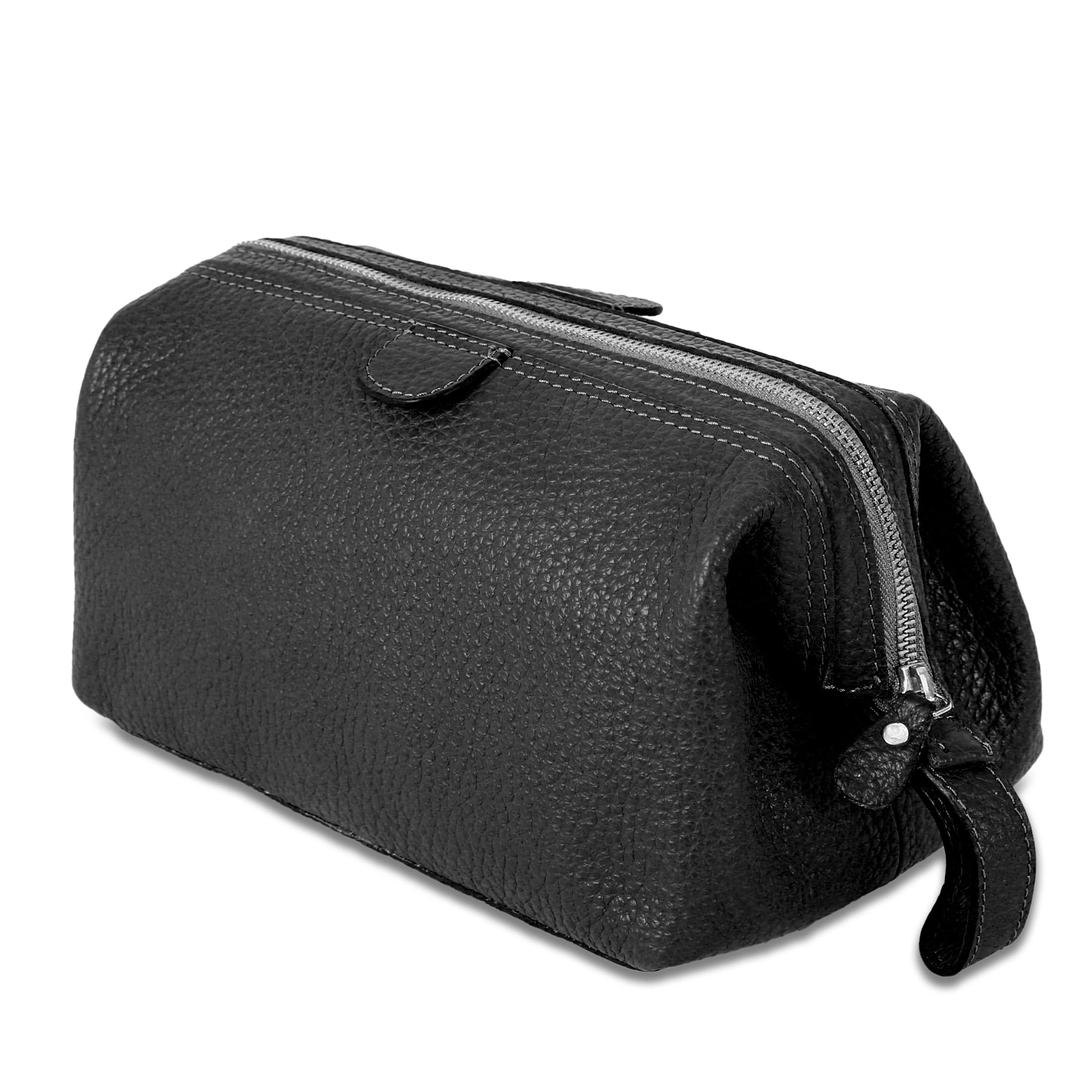 Premium Large Leather Toiletry Bag for Men & Women - Travel Dopp Kit Wash Bag (Black) | Perfect for Gym, Business Trips & Vacation Essentials