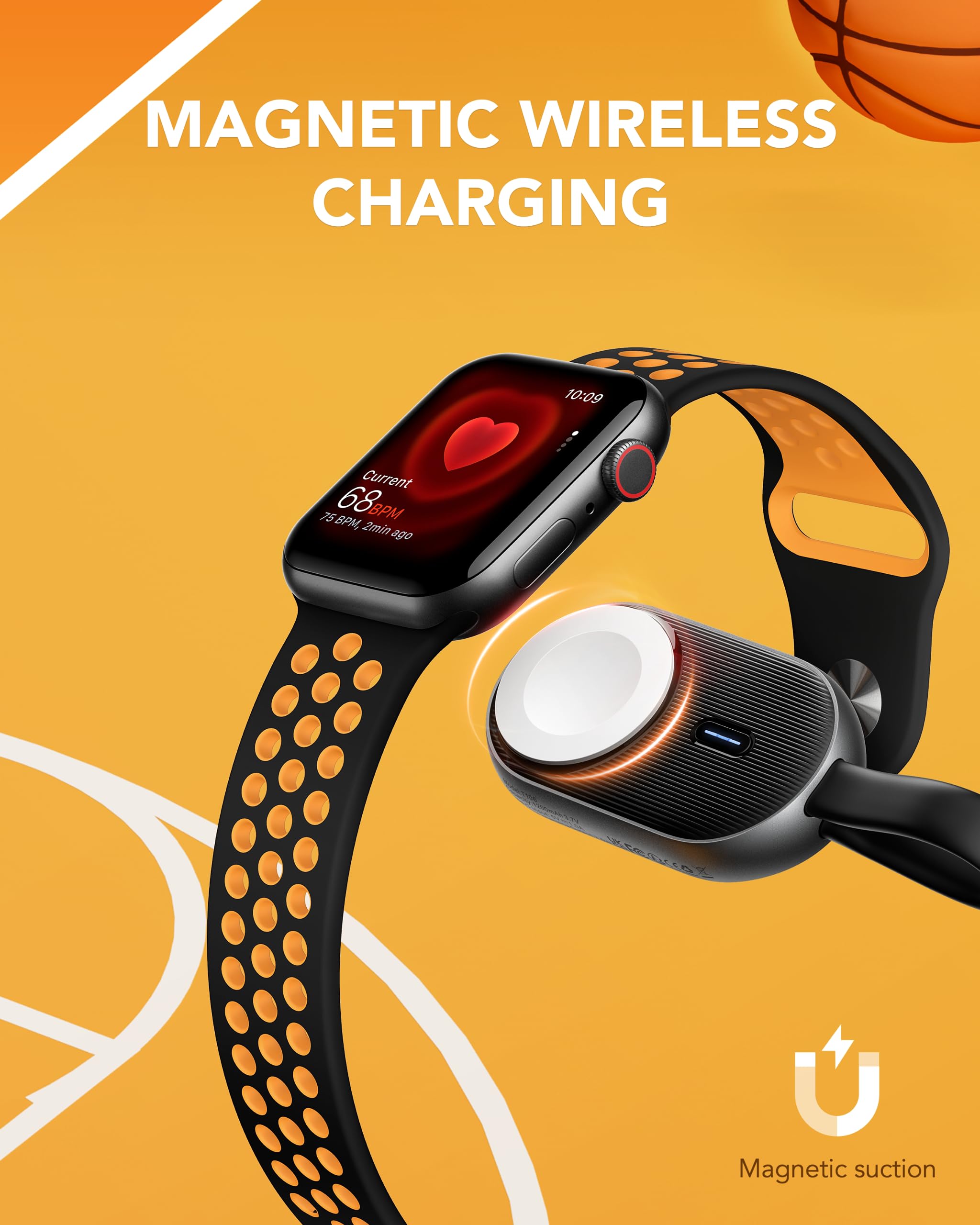 VRURC 1200mAh Magnetic Wireless Portable Charger for Apple Watch Series 8/Ultra/7/6/SE/5/4/3 - Keychain Power Bank for Travel, Gym & Daily Use (White)