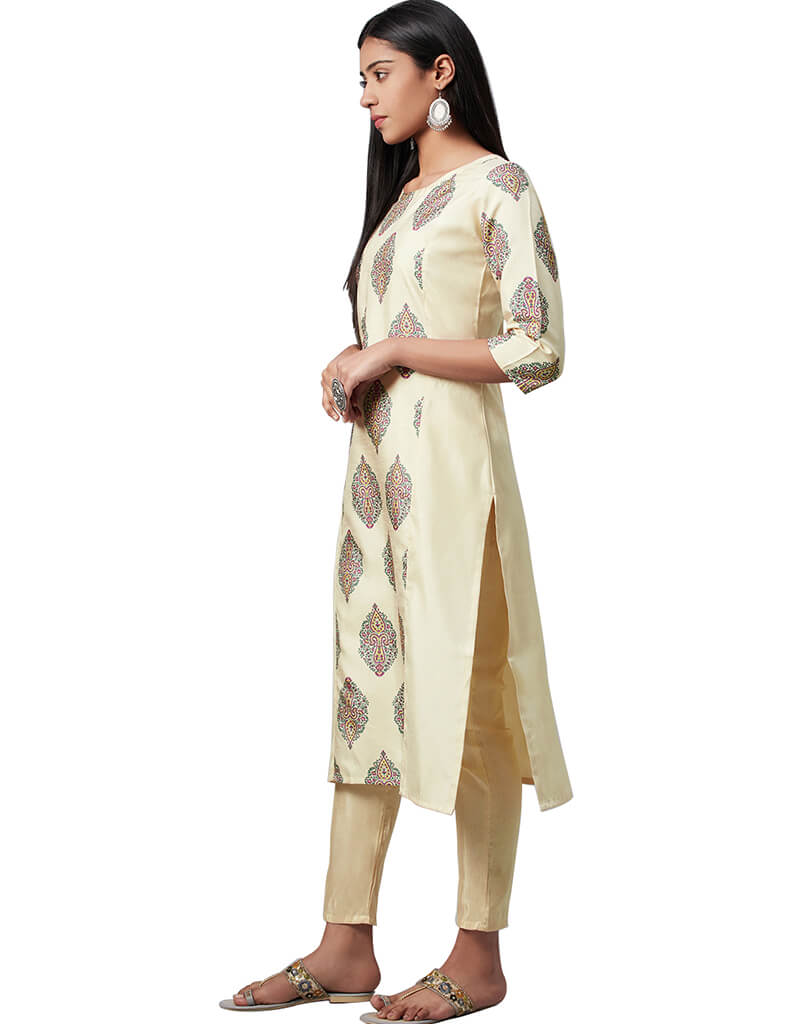 Elegant Beige Poly Silk Pant Suit for Women - Formal Business Attire & Office Wear - Perfect for Corporate Meetings, Interviews, and Professional Events