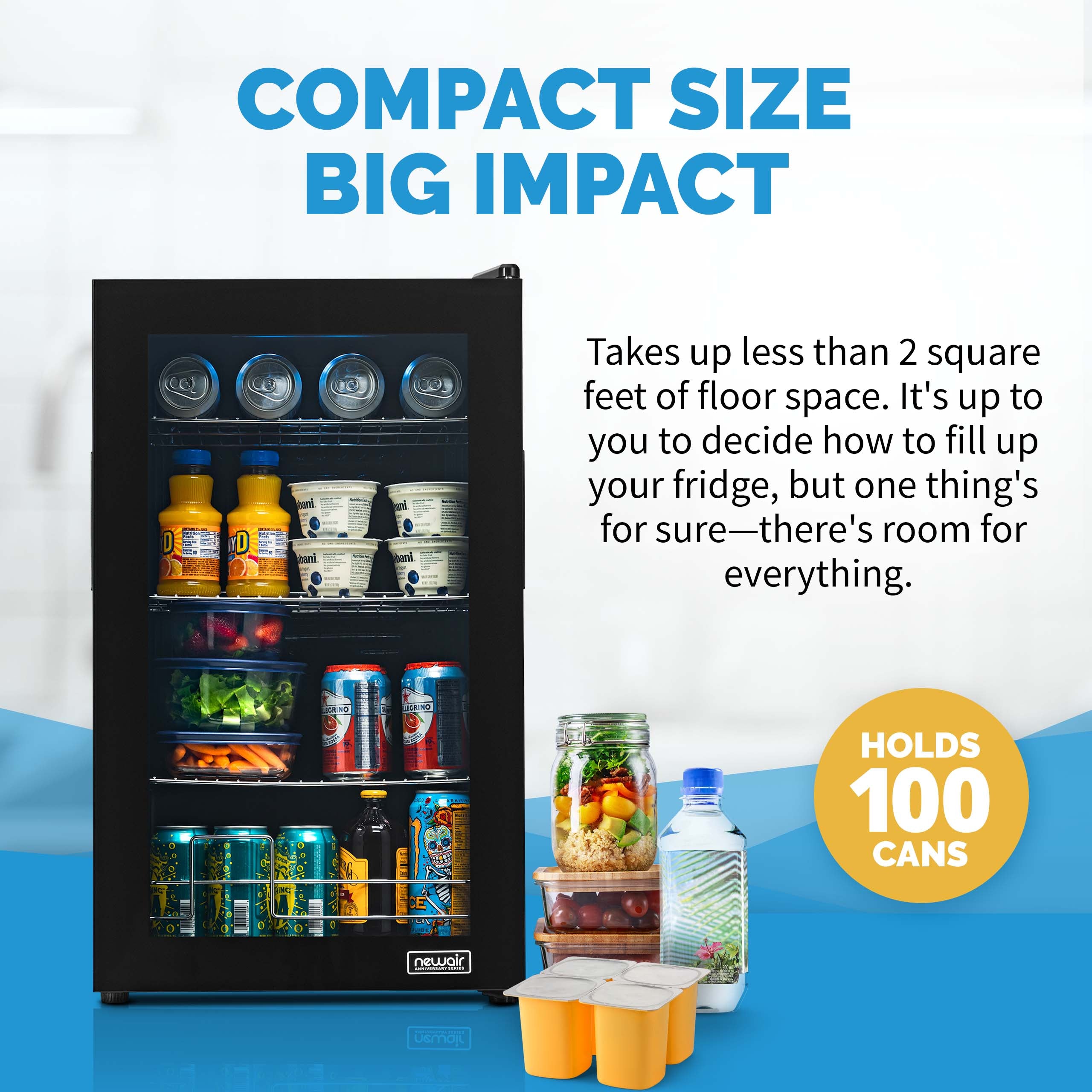 Newair® Limited Edition 100 Can Anniversary Beverage Refrigerator - Compact Beverage Cooler for Beer, Wine & Soda - Perfect for Home Bar, Office, or Man Cave (16.93 Cu.Ft)