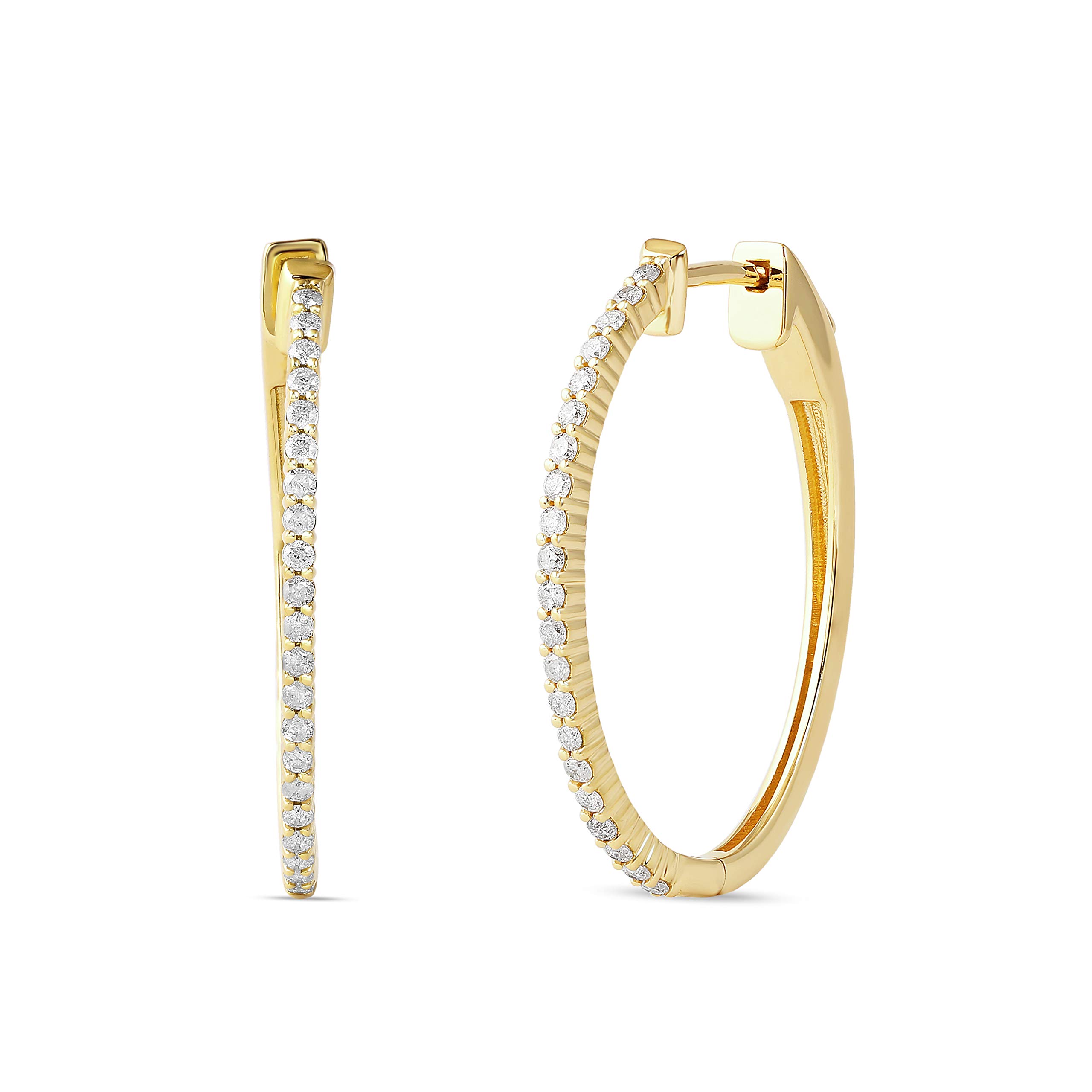 LA BELLA Sterling Silver 1/20 CT.TDW Natural Diamond Hoop Earrings for Women - Rhodium Plated Dainty Everyday Jewelry, Perfect Gift for Her, Anniversary, Birthday & Special Occasions