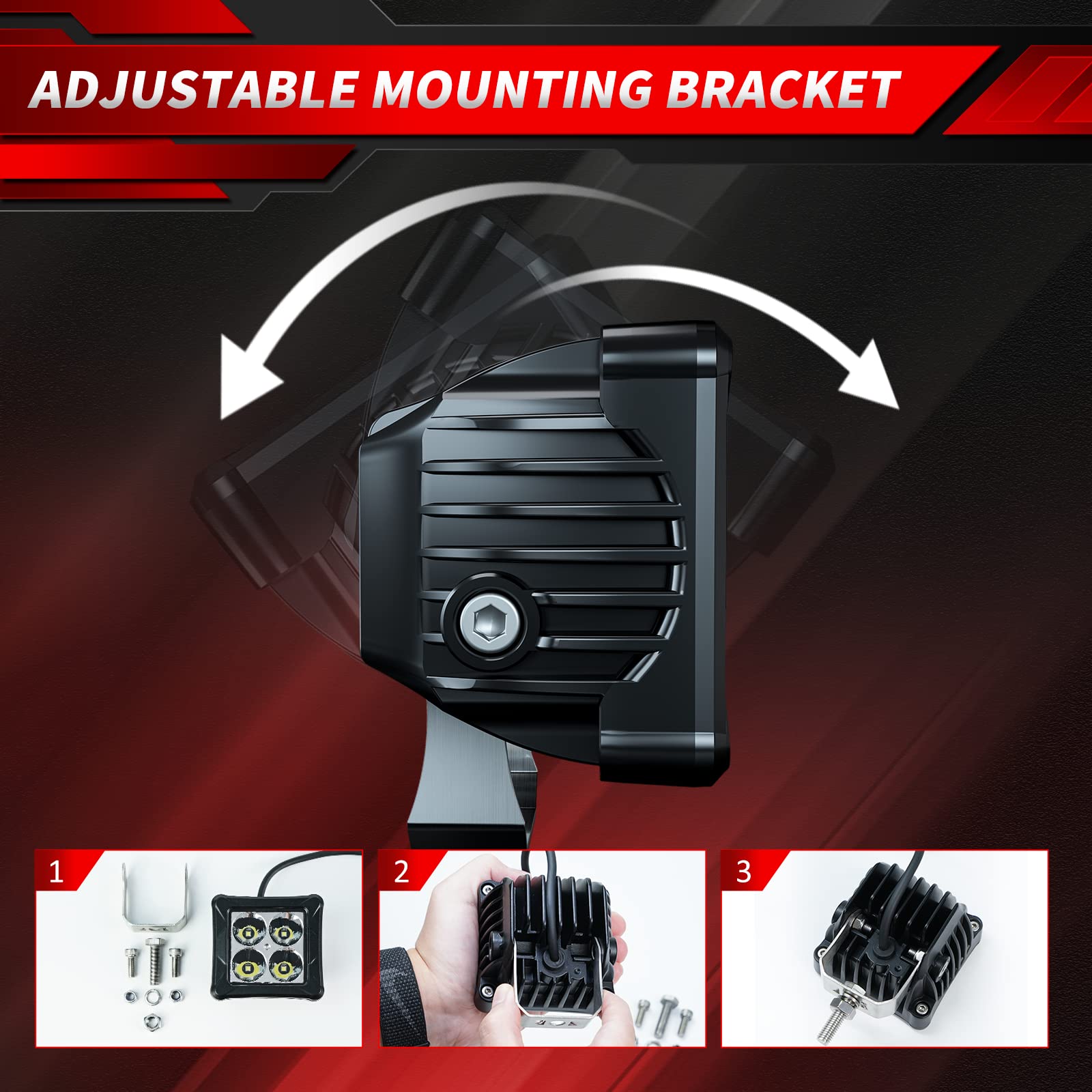 4WDKING 3 Inch 40W LED Off-Road Light Pods - IP69K Waterproof Square Work Light Bar for Trucks, Jeeps, Wranglers, ATVs, UTVs & Boats - Perfect for Off-Roading, Fog Lights & Ditch Lighting