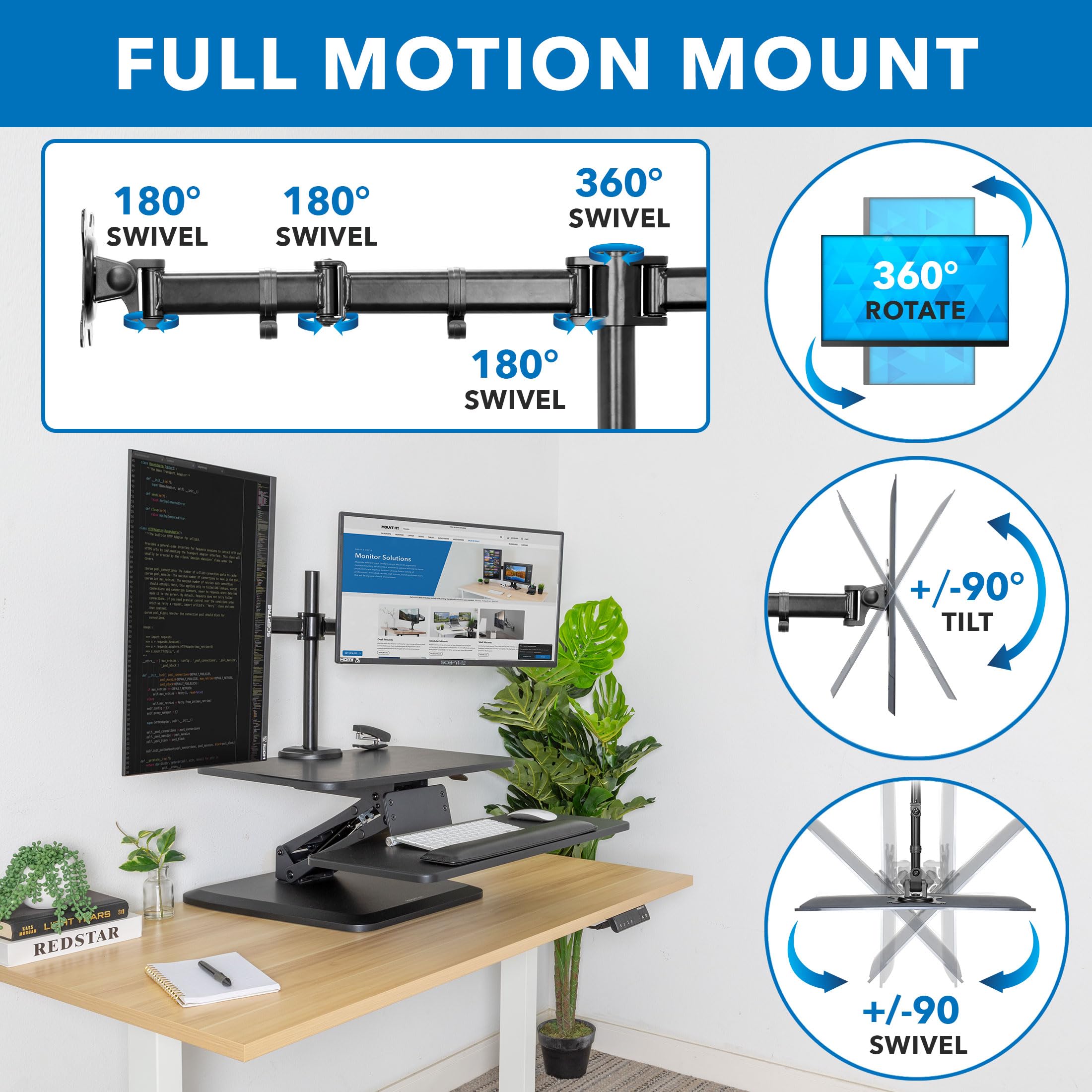 Mount-It! Adjustable Standing Desk Converter with Dual Monitor Mount - 23