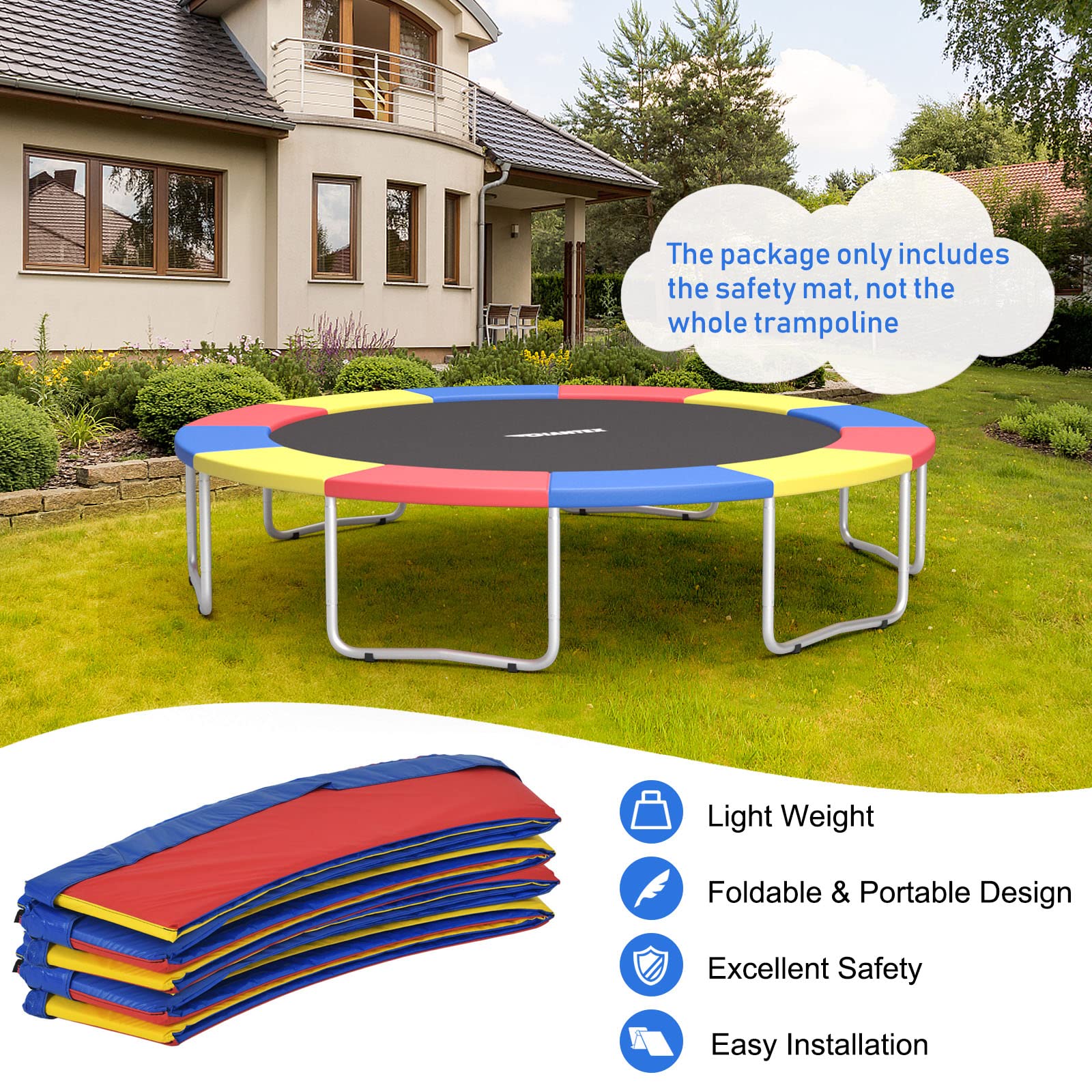 **Giantex 8Ft 10Ft 12Ft 14Ft 15Ft 16Ft Trampoline Pad – Heavy-Duty Tear-Resistant Edge Cover for Spring Protection, All-Weather Replacement Safety Pad – Ideal for Backyard, Park, and Gym Use**