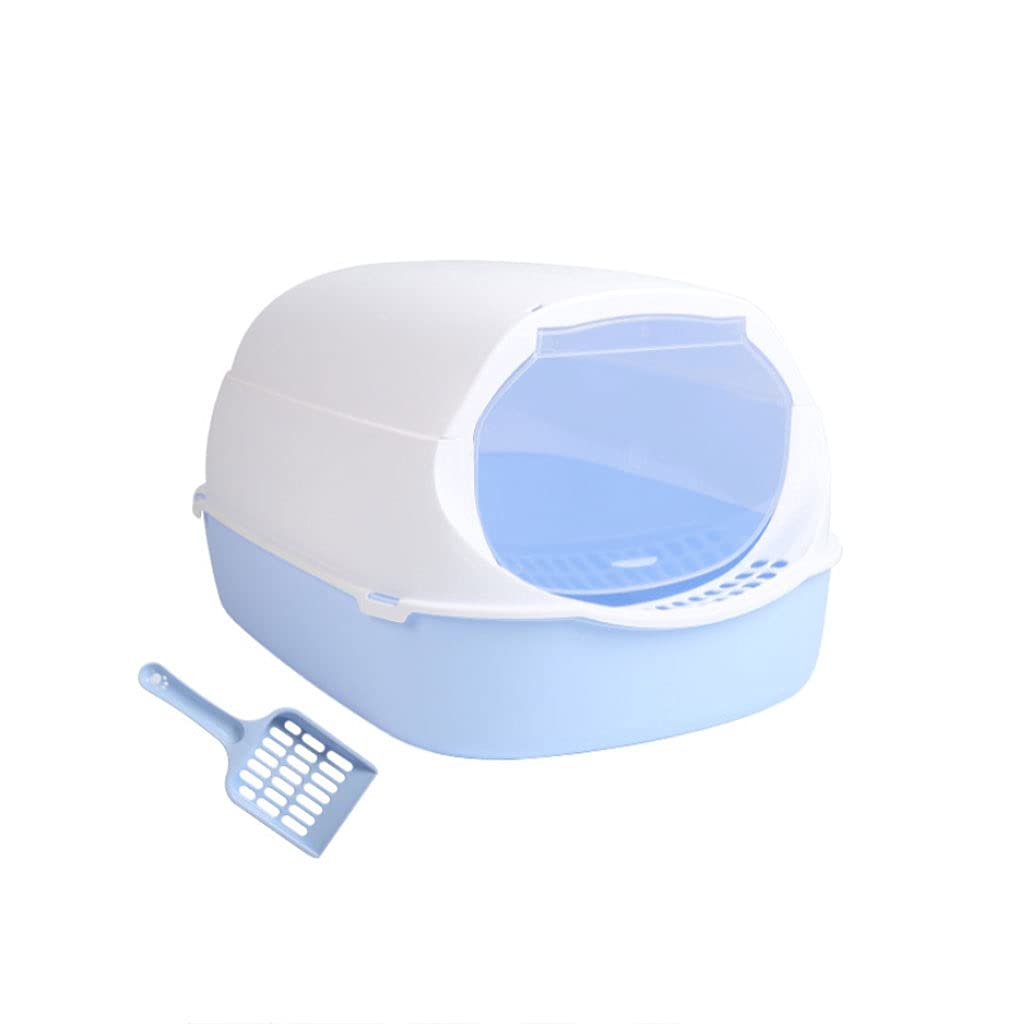 LICHUAN Fully Enclosed Plastic Cat Litter Box with Deodorizer - Anti-Splash Indoor Cat Toilet with Scoop for Kittens & Adult Cats (Blue) - Perfect for Small Spaces & Odor Control in Apartments