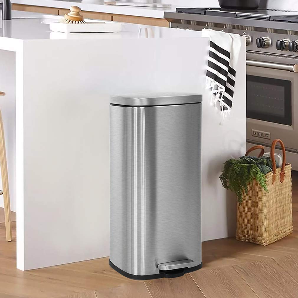 HGS 8 Gallon Stainless Steel Step Trash Can with Lid - Fingerprint Proof & Durable Kitchen Garbage Bin for Home, Office, Living Room & Bedroom - Perfect Waste Disposal Solution for Modern Spaces (30 Liter)