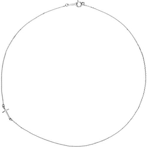 Sterling Silver Off-Center Sideways Cross Pendant Necklace - 16